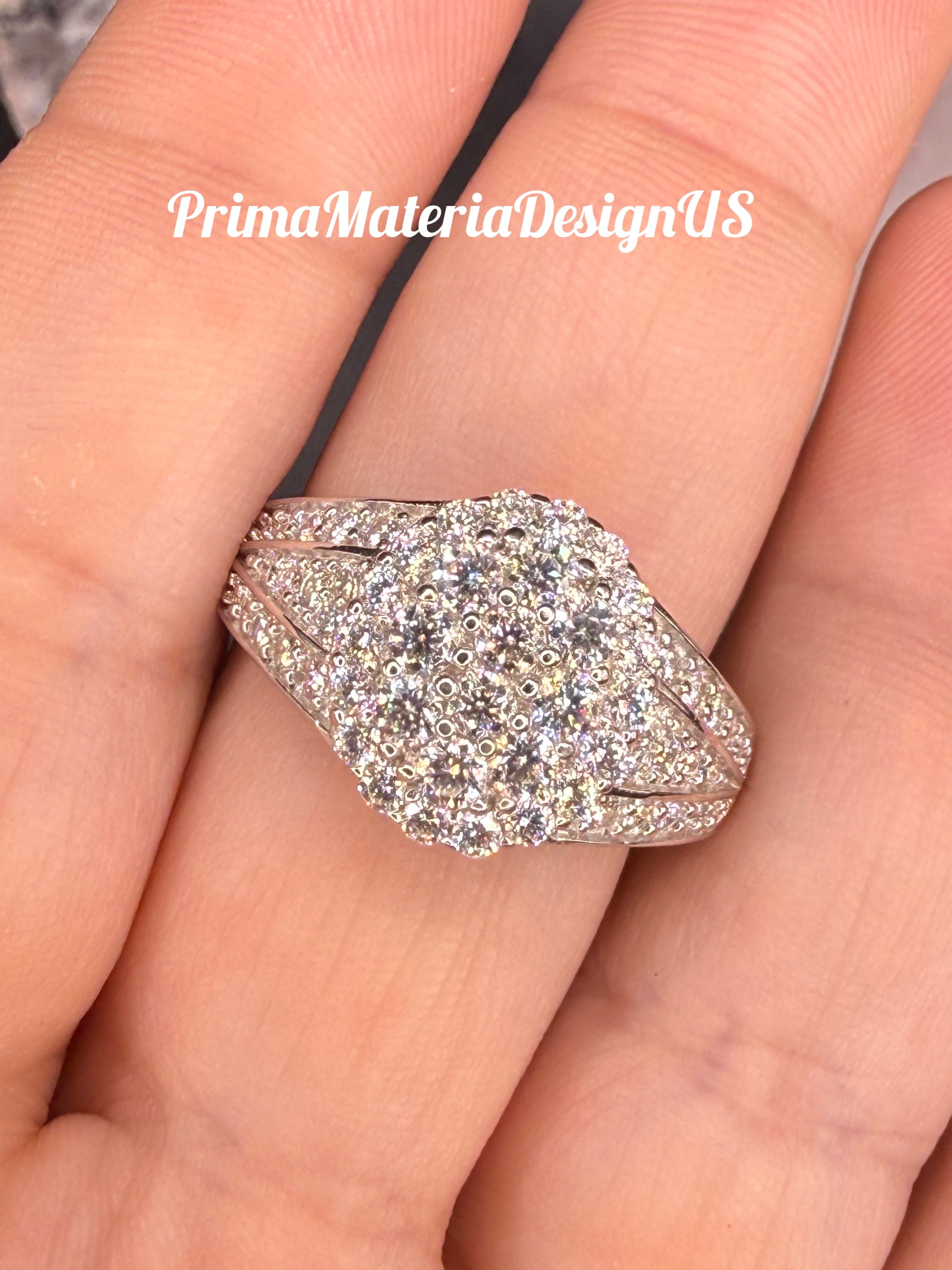 NEW - 1.9 Carat twt Wide Moissanite Clusters Sterling Silver Unisex Ring - Size 9 and 10