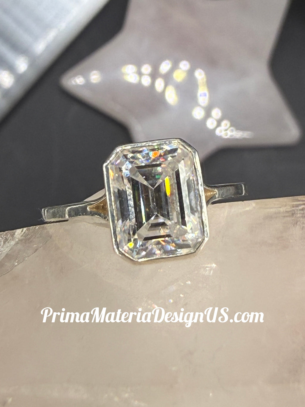 NEW - 3 Carat Emerald Cut Moissanite Solitaire Solid Silver Engagement Ring - Size 7