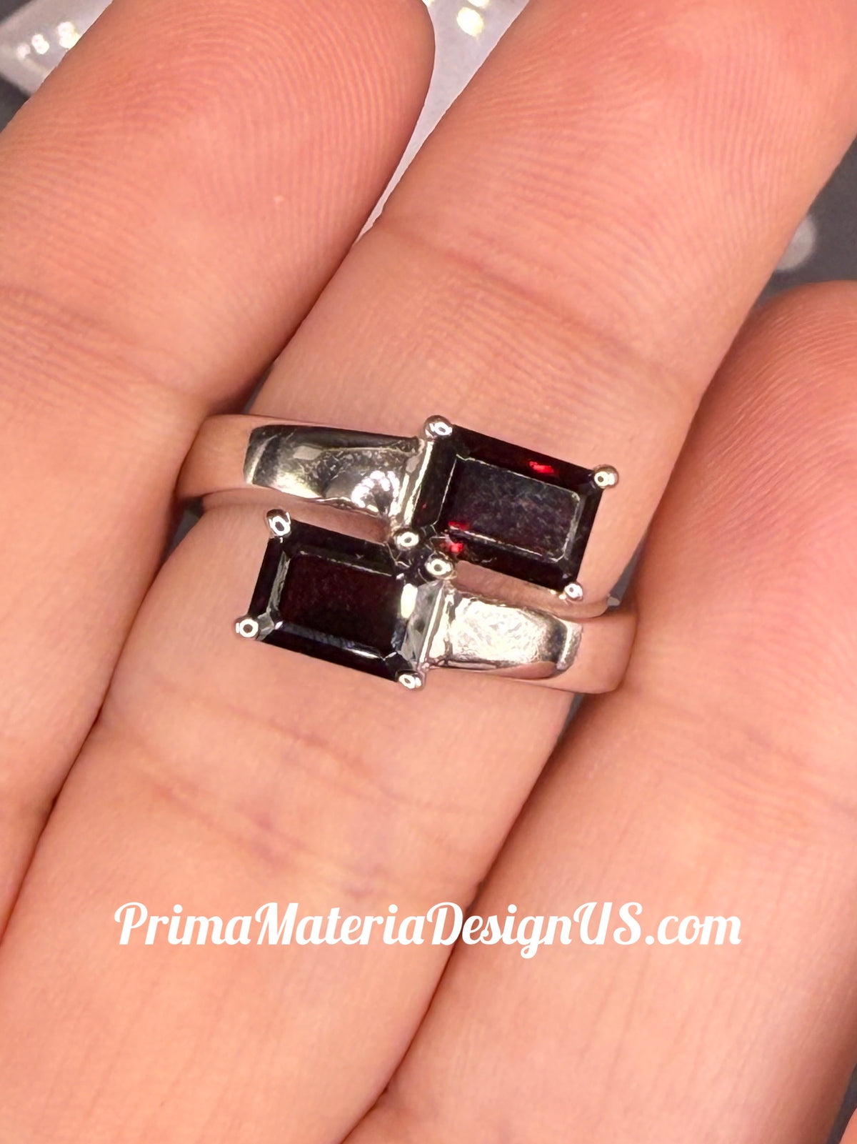 NEW - 2.4 Carat twt Natural Emerald Cut Garnet Solid Silver Ring - Local Jeweler Made - Size 7