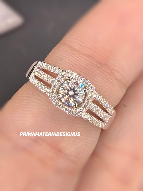 New - .9 Carat twt Brilliant Round Cut Moissanite Sterling Silver Engagement Ring - Size 6