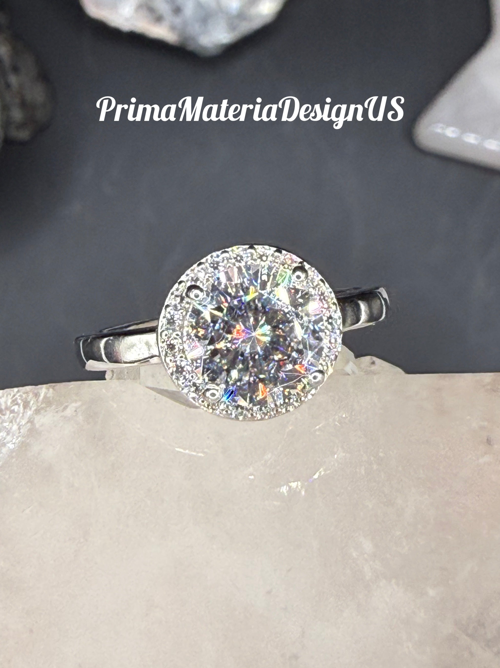 NEW - 2.2 Carat twt Brilliant Round Moissanite Halo Sterling Silver Engagement Ring - Size 7