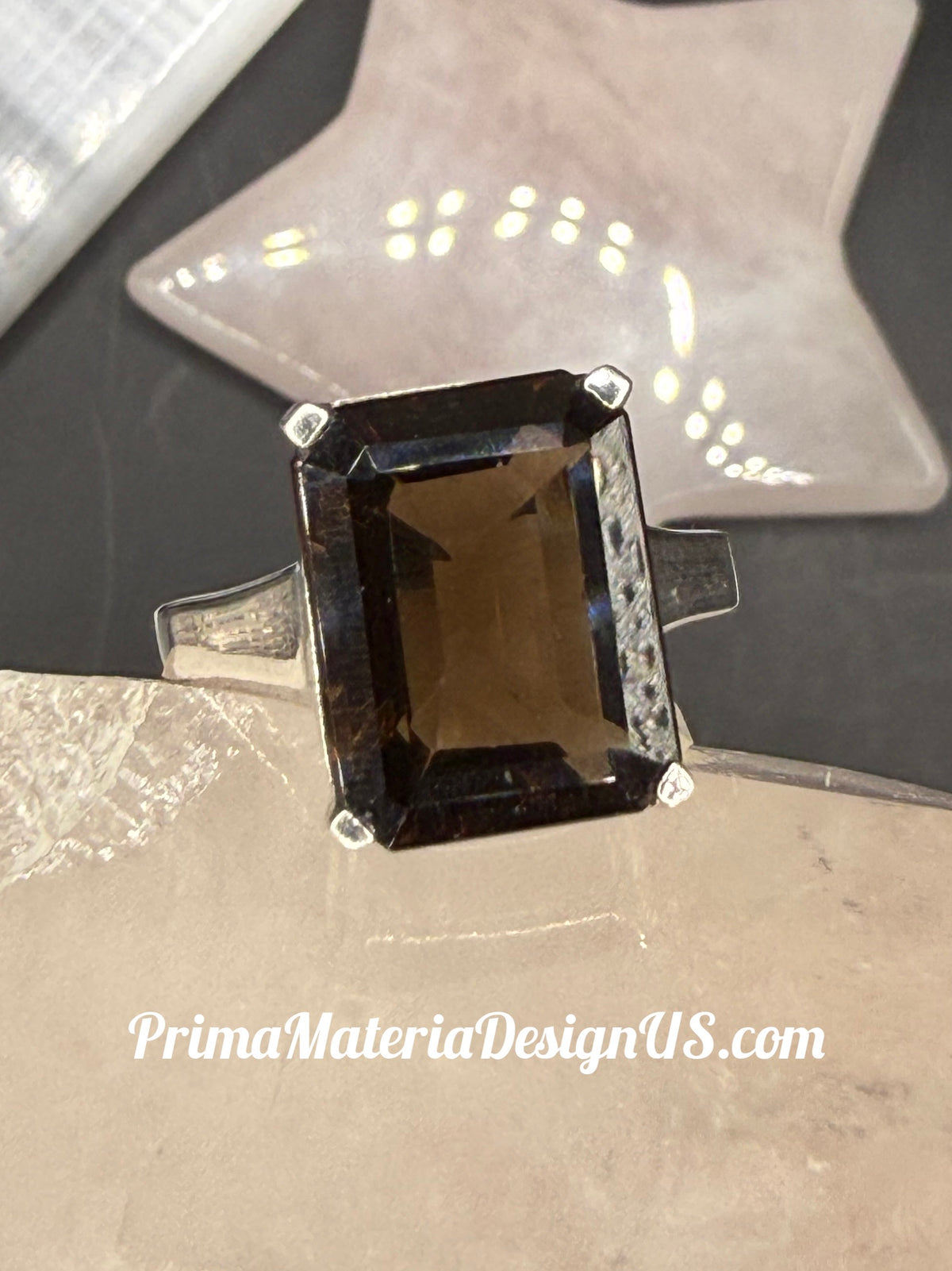 NEW - 11.25 Carat Smokey Quartz Solid Silver Unisex Statement Ring - Local Jeweler Made - Size 9