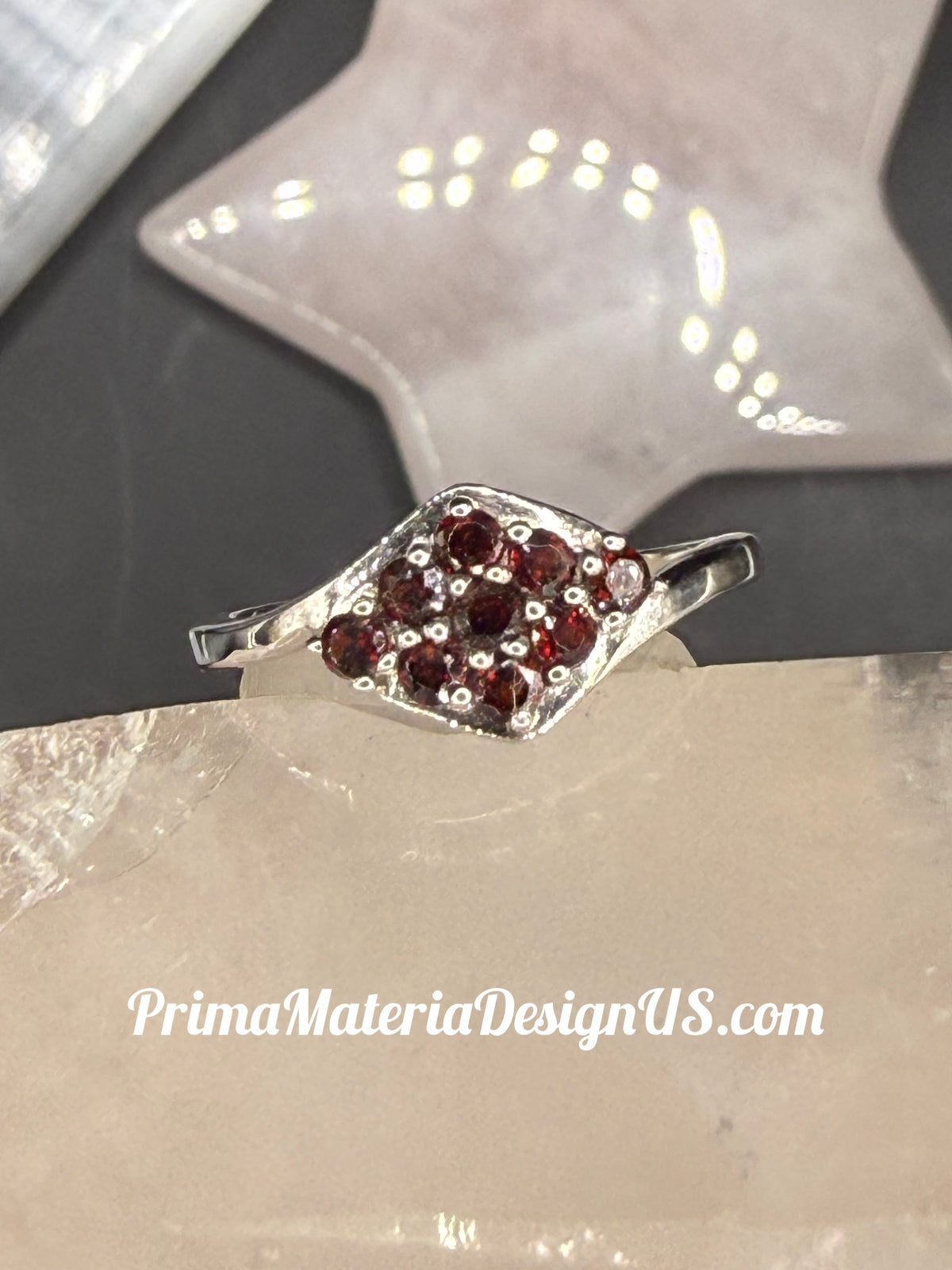 NEW - .54 Carat twt 9 Stone Garnet and Solid Silver Ring - Local Jeweler Made - Size 7
