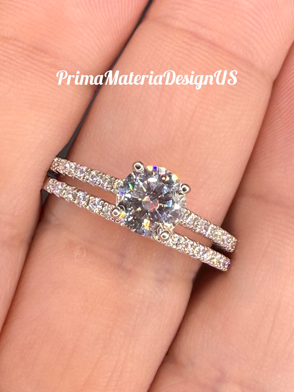 New - 1.41 Carat twt Brilliant Round Moissanite Sterling Silver Engagement Set - Size 9
