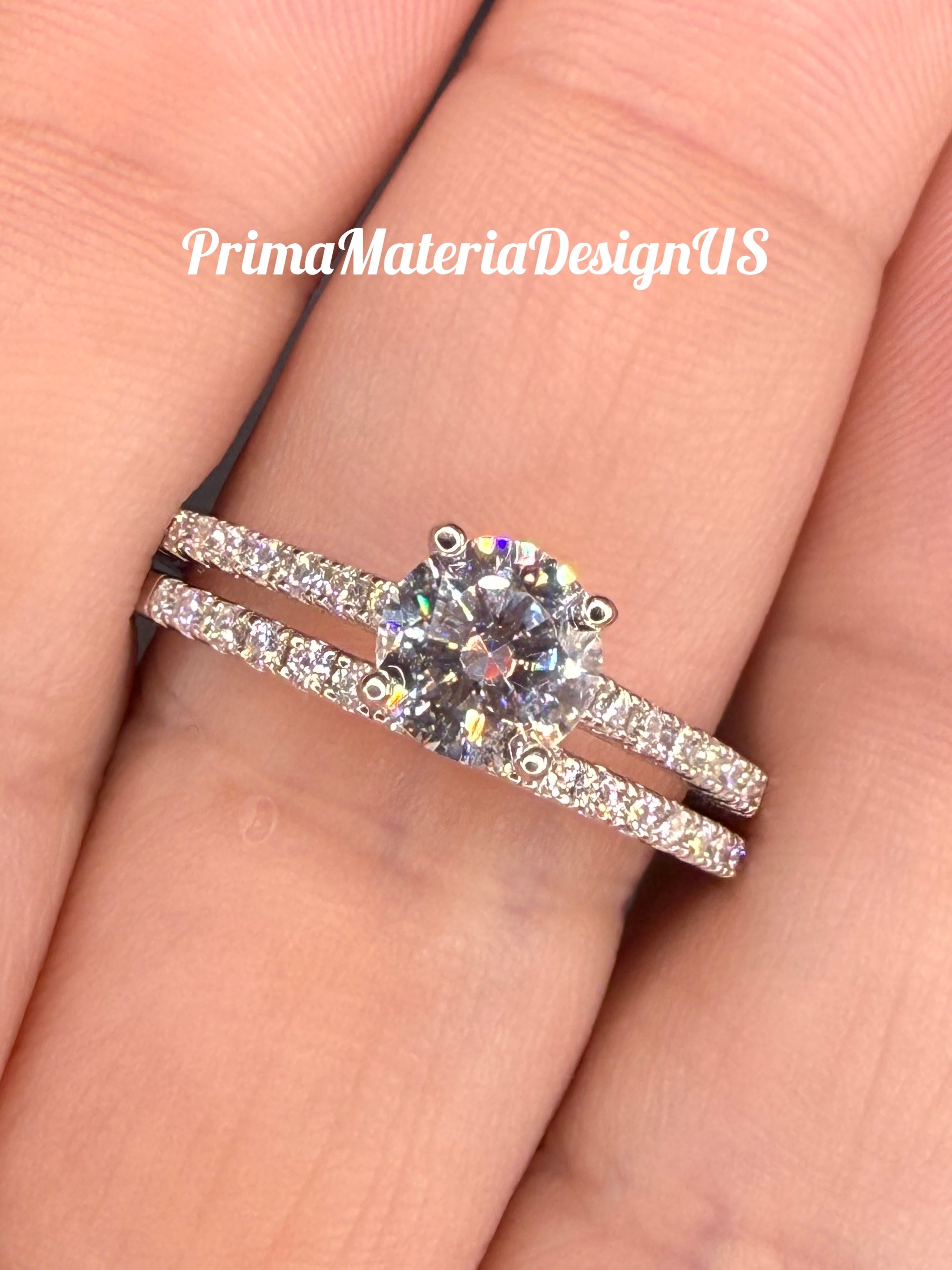New - 1.41 Carat twt Brilliant Round Moissanite Sterling Silver Engagement Set - Size 9