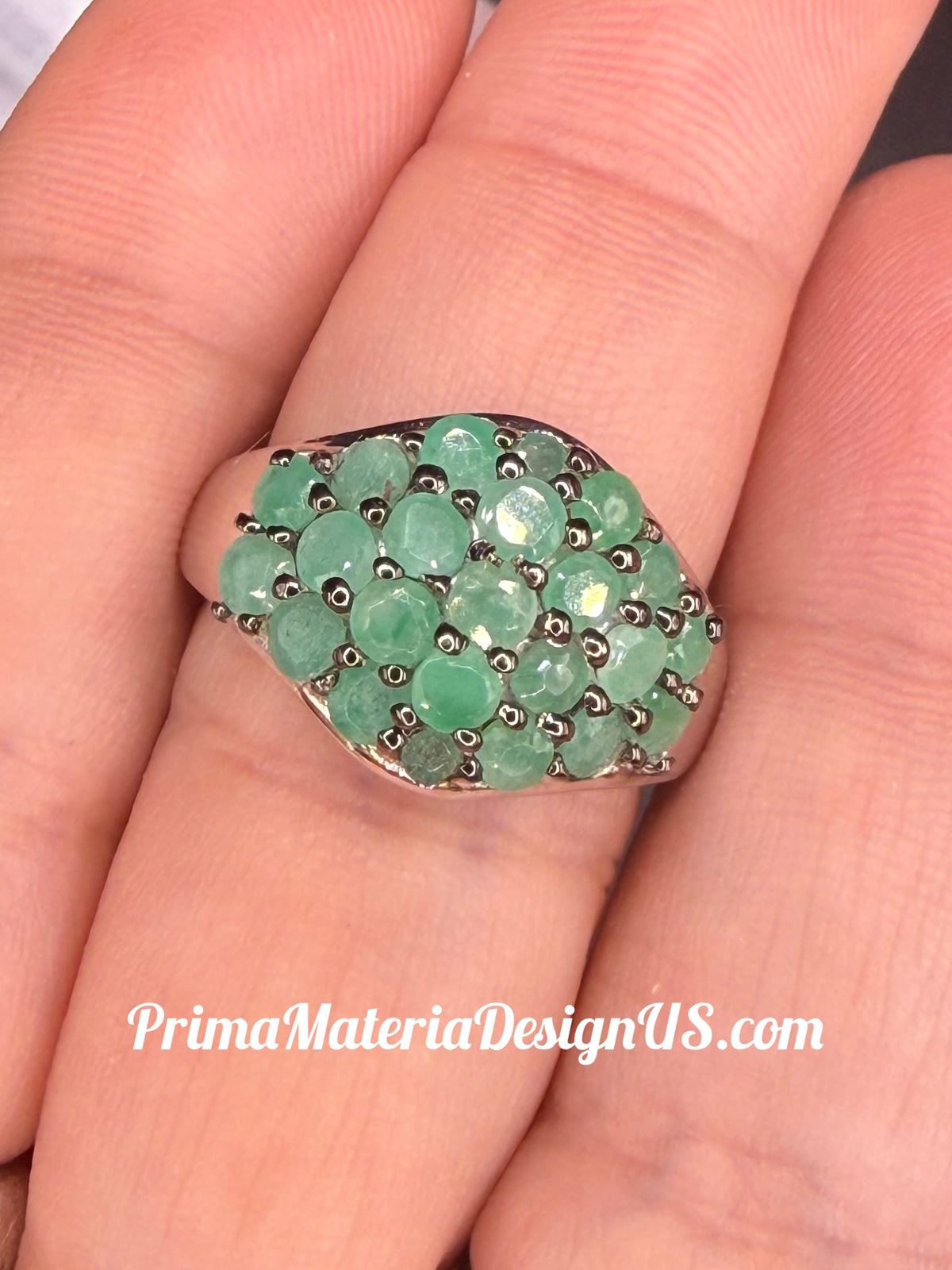 NEW - 2.23 Carat twt Natural Emerald Unisex Solid Silver Cluster Ring  - Local Jeweler Made - Size 7