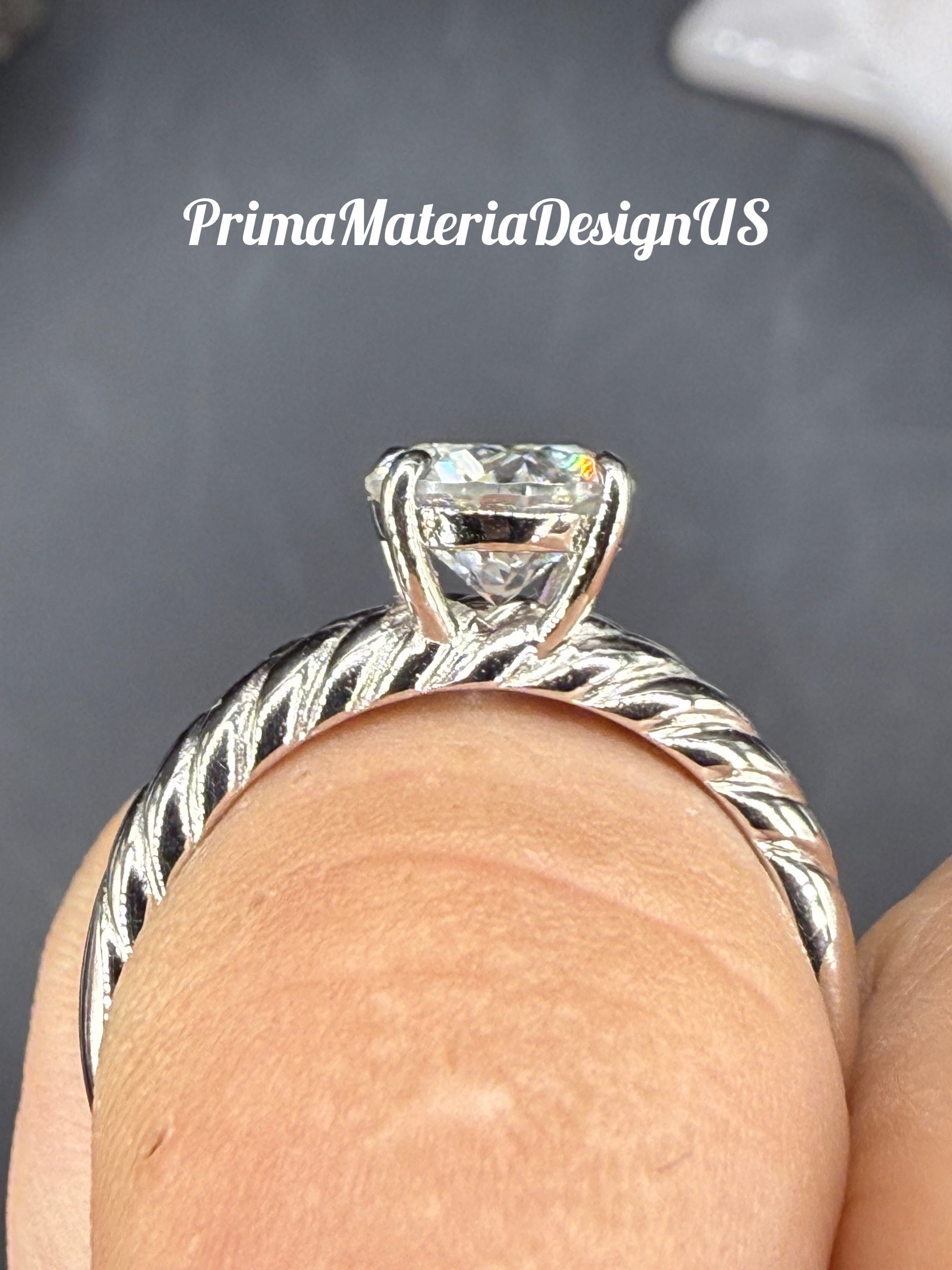 New - 1.2 Carat Brilliant Round Moissanite Sterling Silver Twisted Band Engagement Set - Size 6
