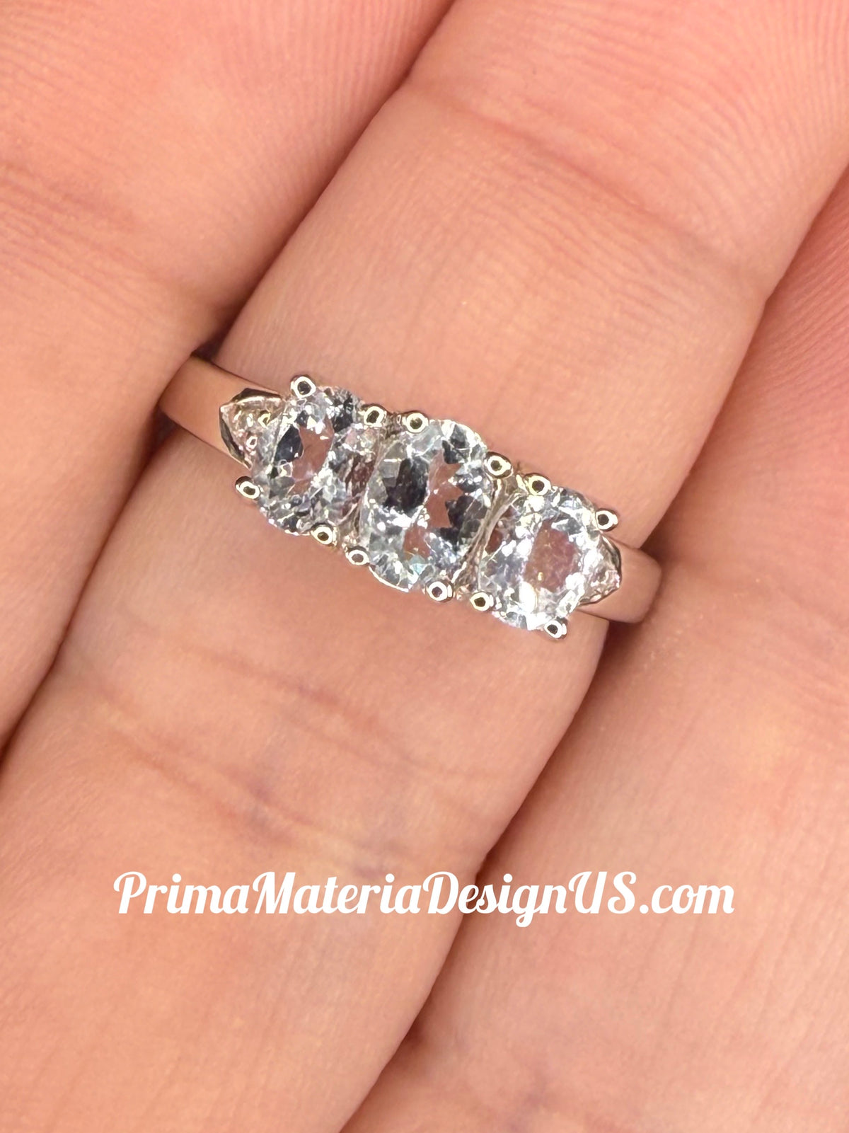 NEW - .95 Carat twt Natural Aquamarine and Diamond Solid Silver Ring - Local Jeweler Made - Size 8