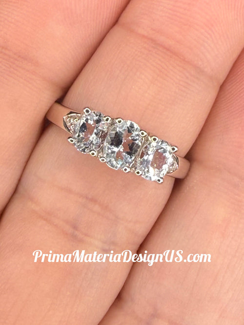 NEW - .95 Carat twt Natural Aquamarine and Diamond Solid Silver Ring - Local Jeweler Made - Size 8