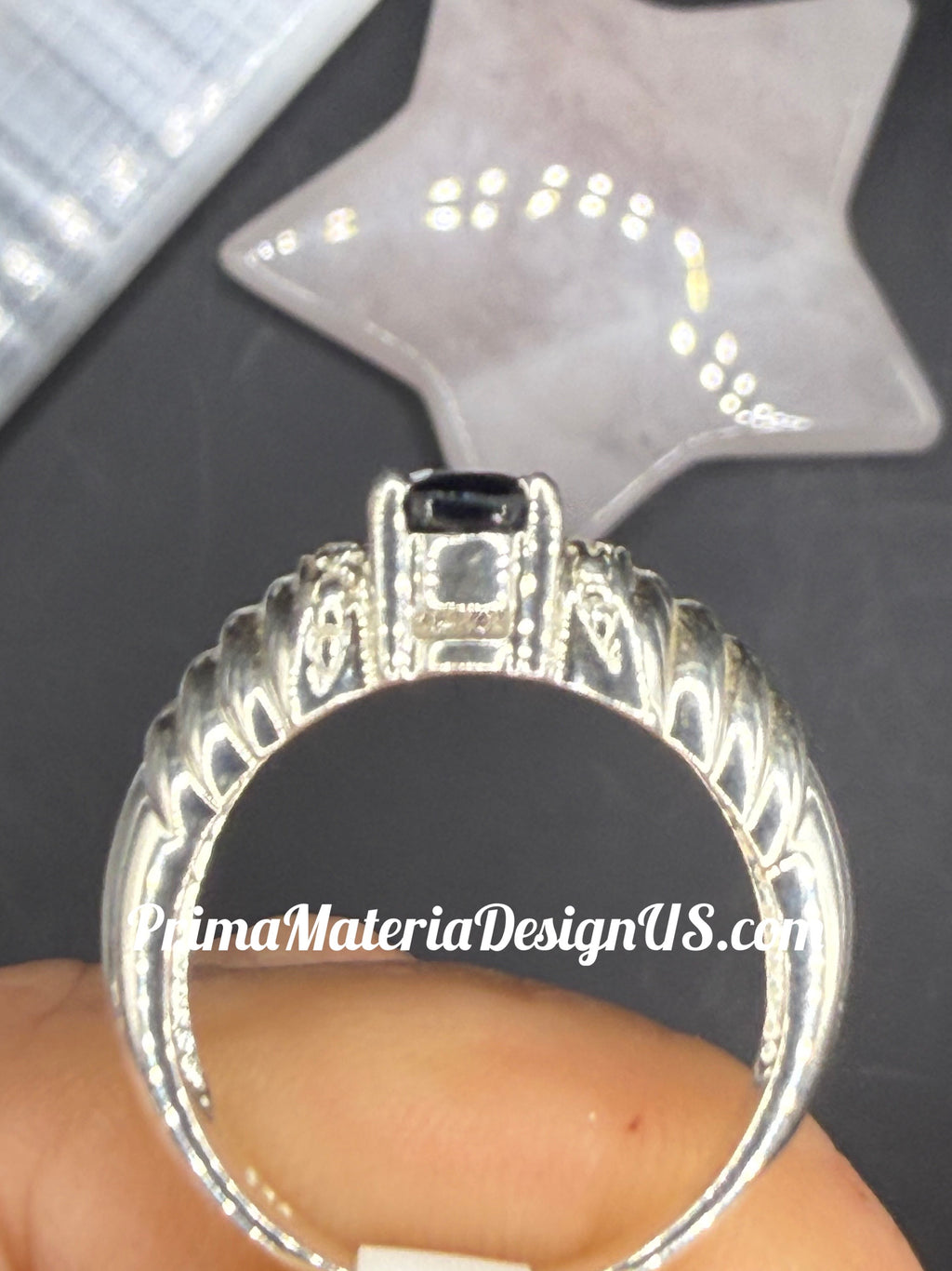 NEW - .76 Carat Natural Sapphire + Diamond Solid Silver Horseshoe Ring - Local Jeweler Made - Size 7