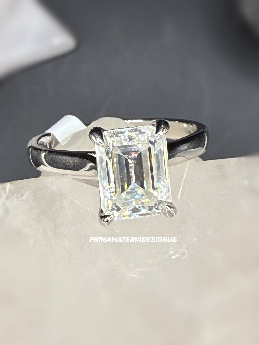 New - 3 Carat Emerald Cut Moissanite Solitaire Sterling Silver Engagement Ring - Size 8