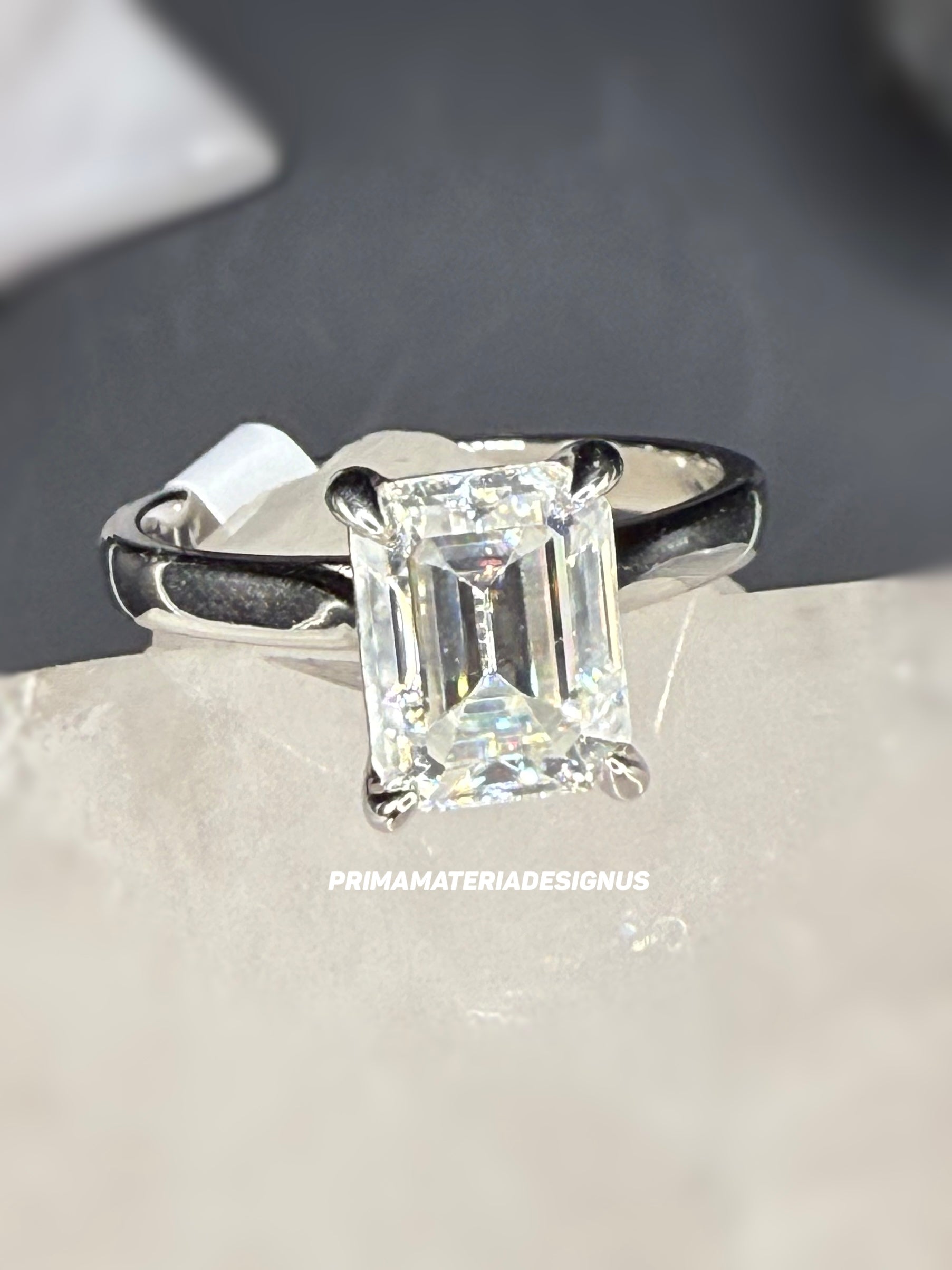 New - 3 Carat Emerald Cut Moissanite Solitaire Sterling Silver Engagement Ring - Size 8