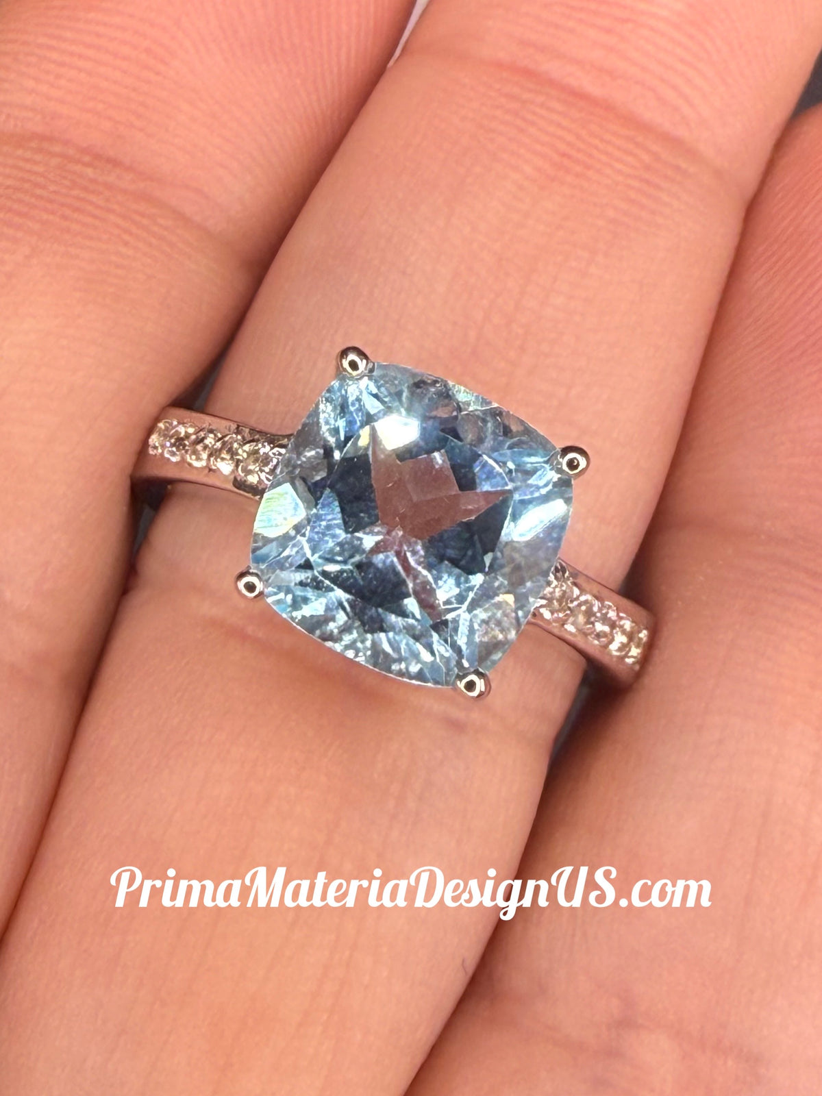 NEW - 4.62 Carat Natural Blue Topaz Solid Silver Statement Ring - Local Jeweler Made - Size 8