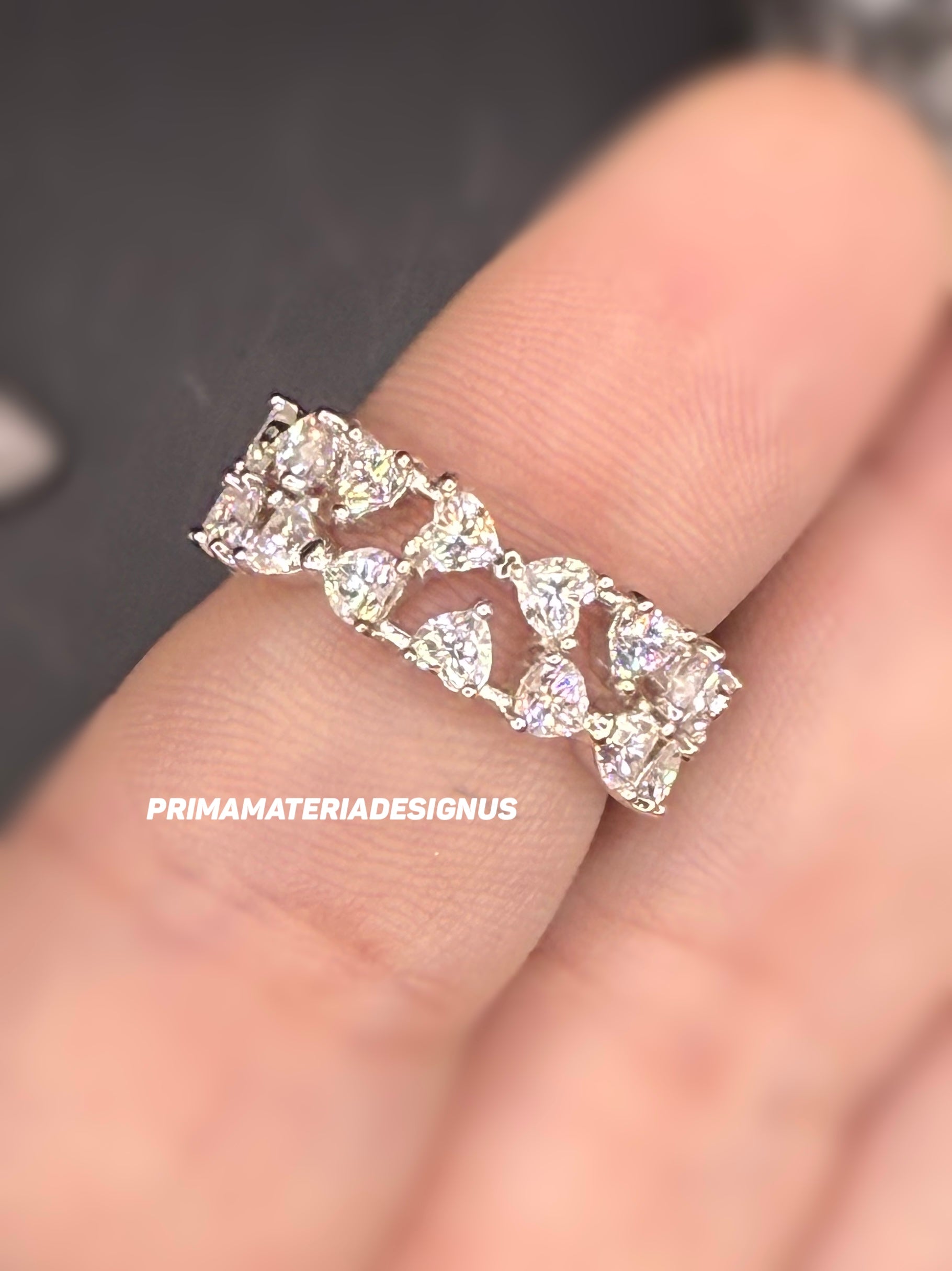 New - 4.32 Carat twt Tiny Moissanite Hearts Sterling Silver Eternity Ring - Size 6