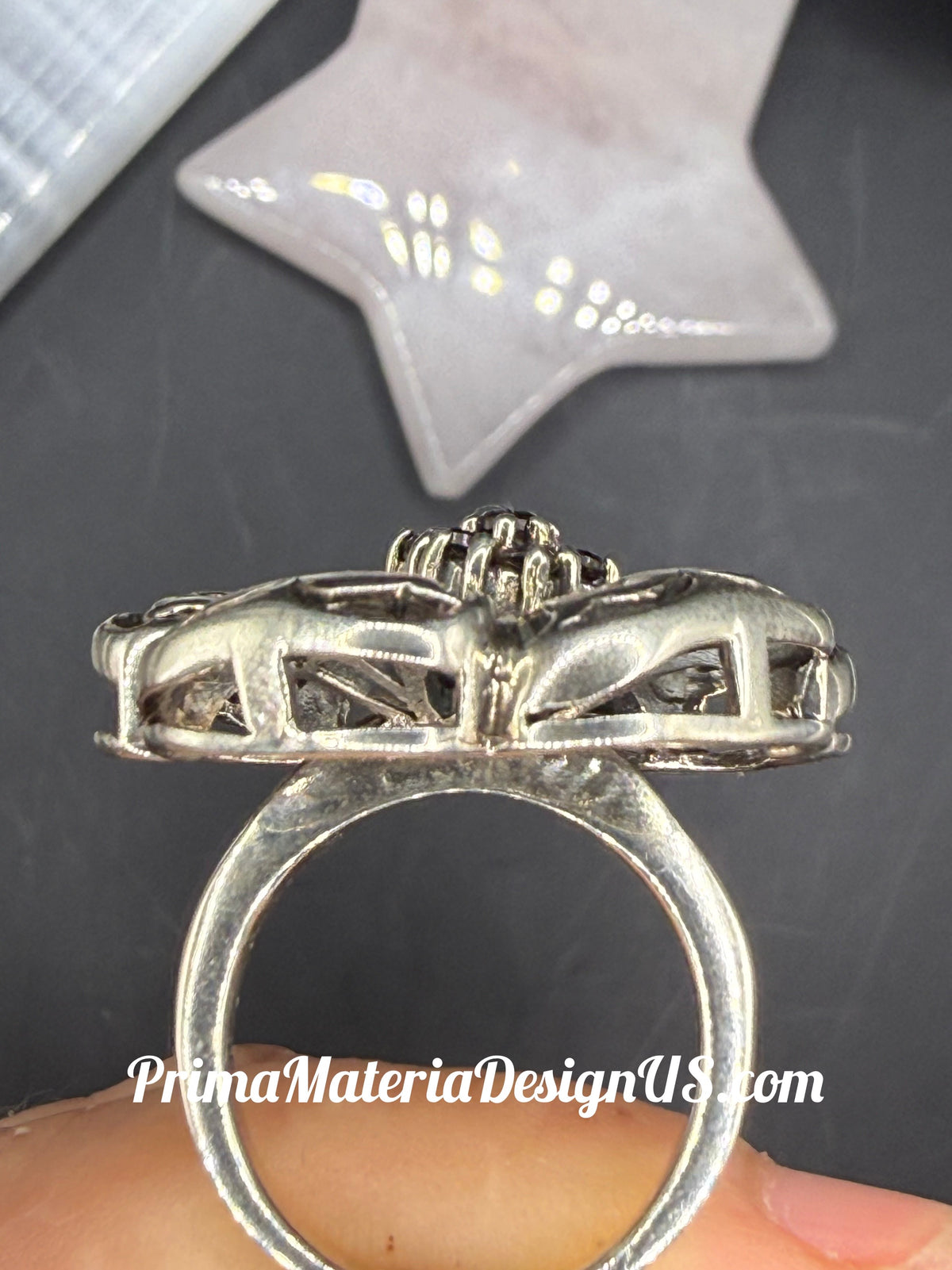 NEW - Large Sterling Silver Flower Statement Ring with Champagne CZ - Size 8