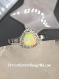 NEW - .76 Carat Trillion Shape Ethiopian Opal Solid Silver Halo Ring - Local Jeweler Made - Size 7