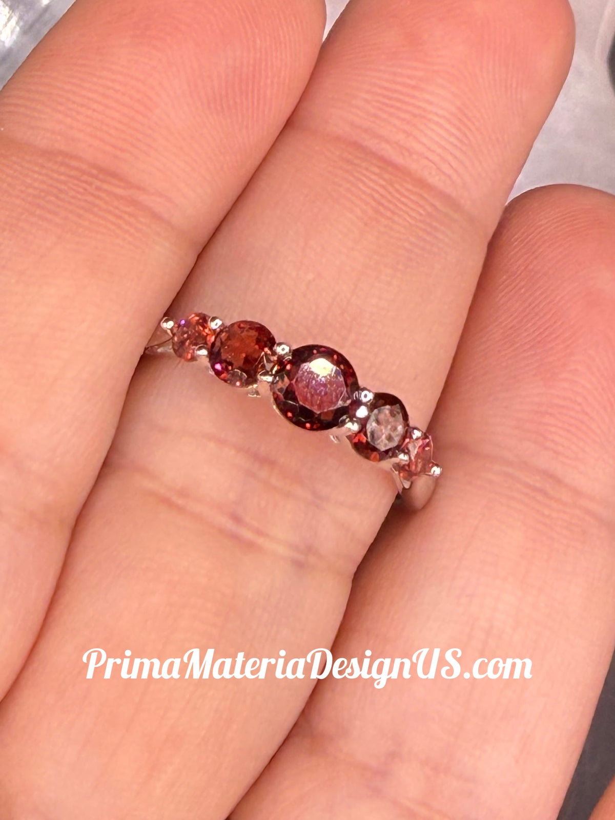 NEW - 5 Stone Natural Garnet Solid Silver Ring - Size 8.5 and 9.5