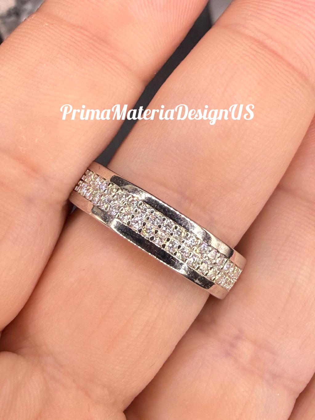 NEW - .8 Carat twt 2 Row Half Eternity Sterling Silver Moissanite Unisex Wedding Band - Size 9