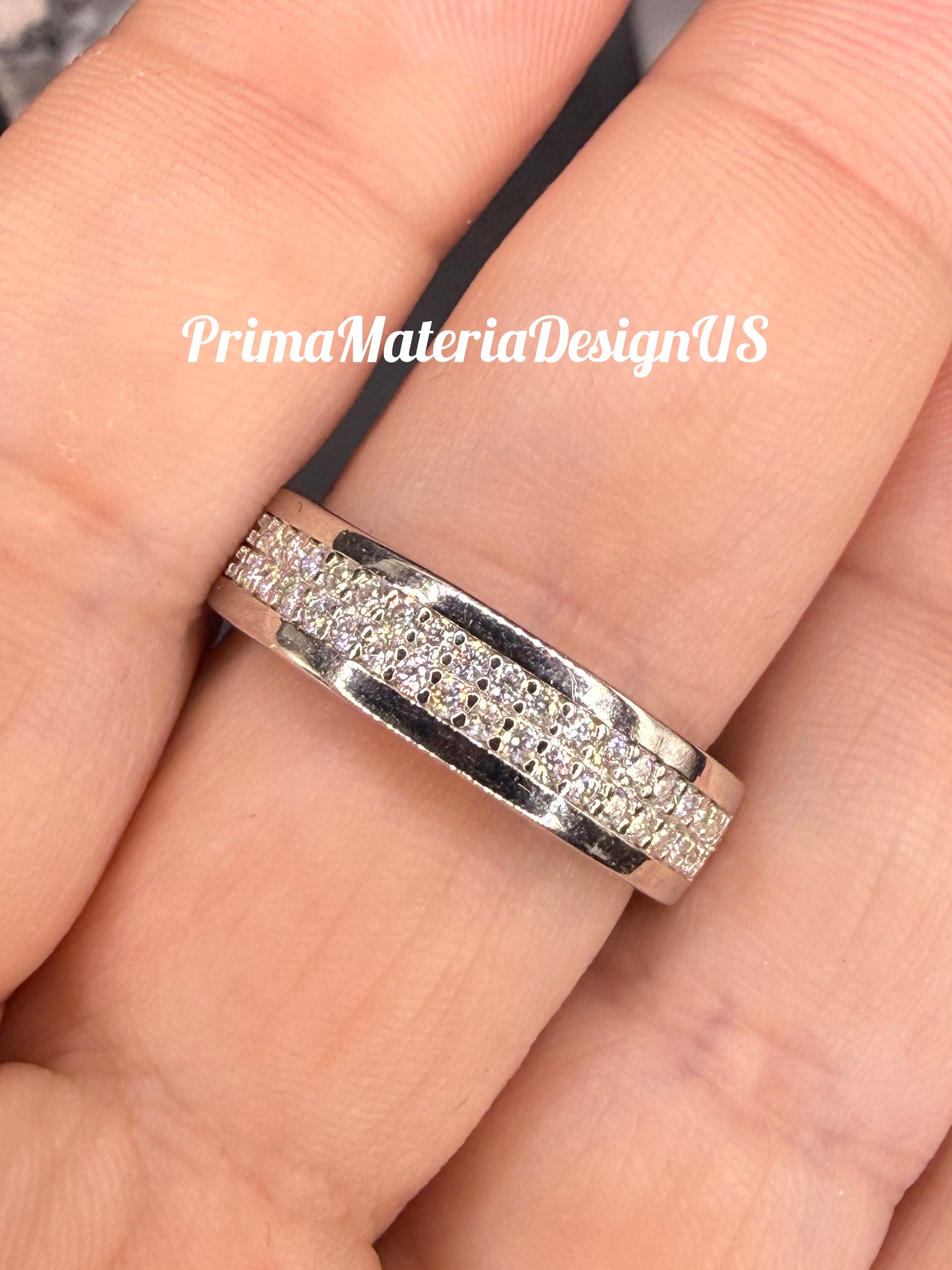 NEW - .8 Carat twt 2 Row Half Eternity Sterling Silver Moissanite Unisex Wedding Band - Size 9