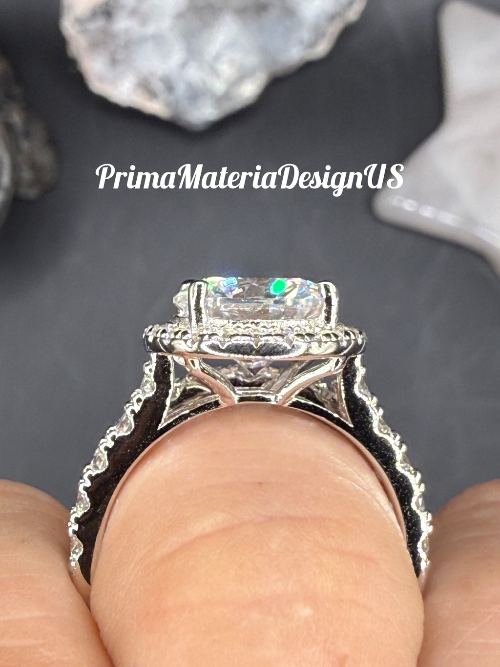 NEW - 5.97 Carat twt Brilliant Round Moissanite Halo Sterling Silver Engagement Set - Size 8