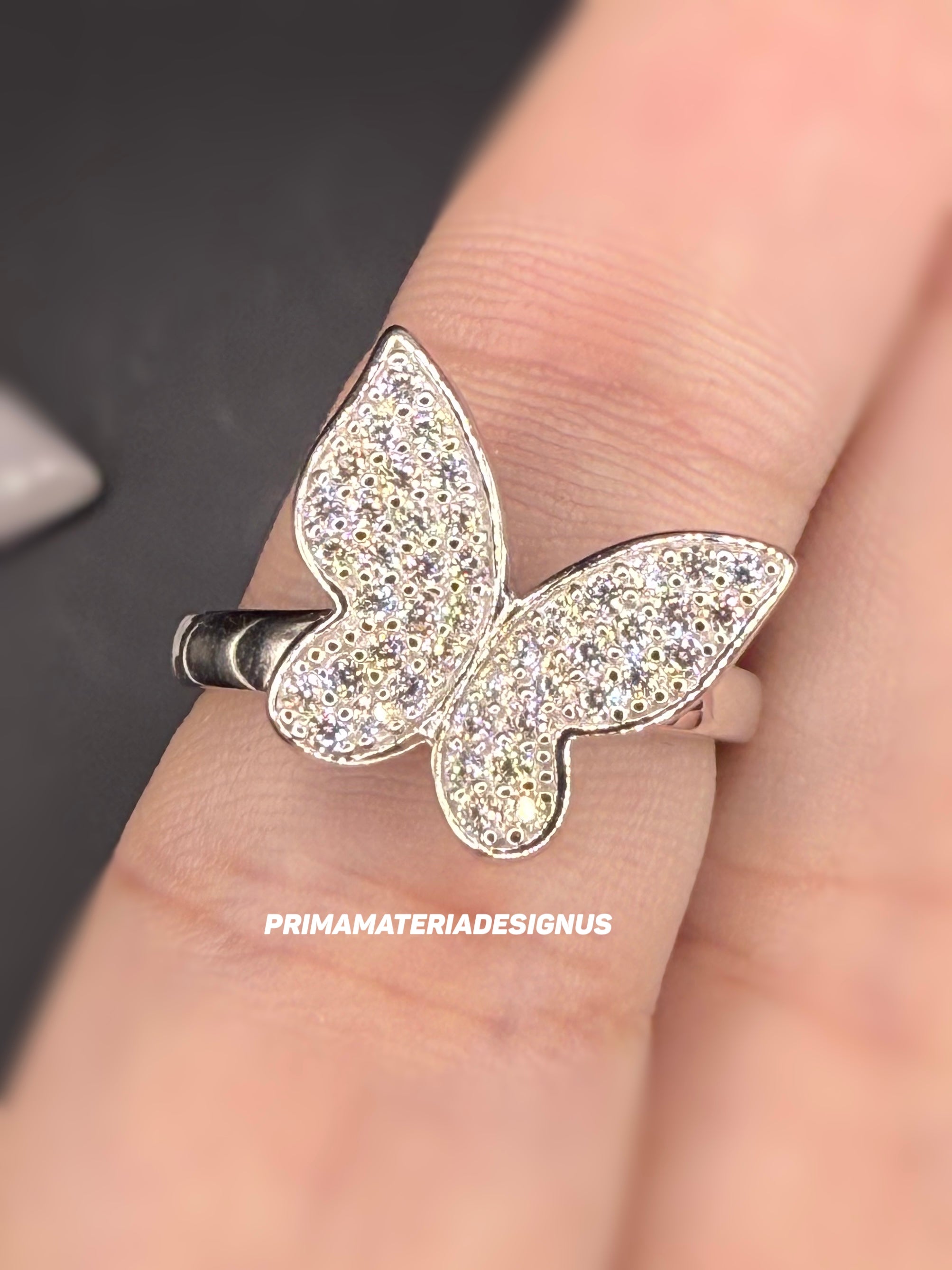 NEW - Moissanite Cluster Butterfly Sterling Silver Cocktail Ring - Size 7