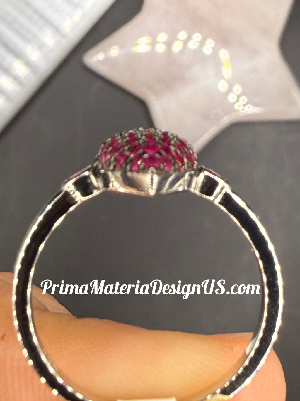 NEW - Natural Ruby Pave Set Drip Solid Silver Ring - Size 8