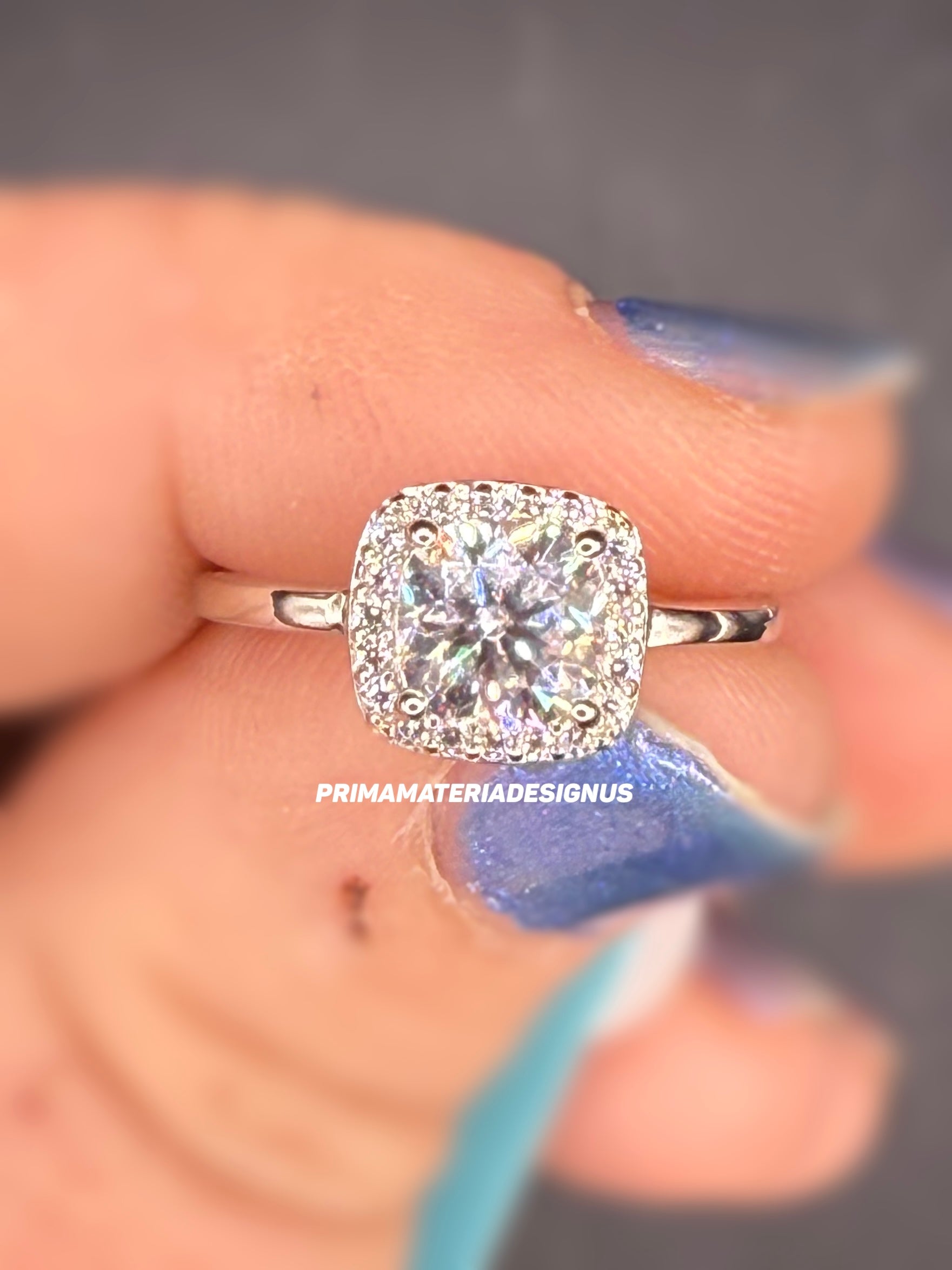 New - 1.35 Carat Cushion Cut Moissanite Sterling Silver Halo Engagement Ring - Size 5 and 9