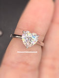 New - 2 Carat Moissanite Heart Solitaire Sterling Silver Engagement Ring -  Sizes 5 and 9