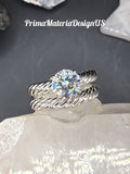 New - 1.2 Carat Brilliant Round Moissanite Sterling Silver Twisted Band Engagement Set - Size 6
