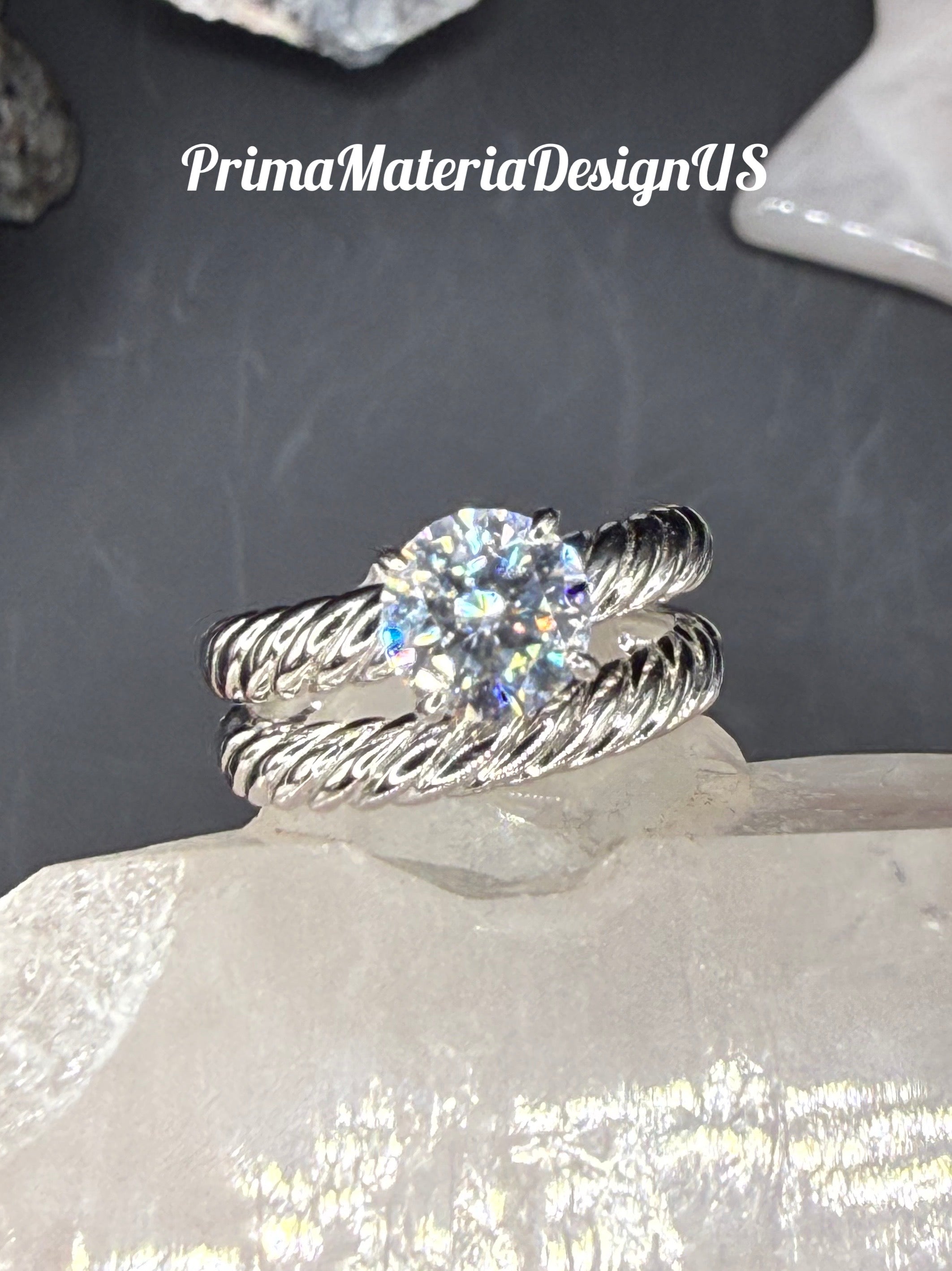 New - 1.2 Carat Brilliant Round Moissanite Sterling Silver Twisted Band Engagement Set - Size 6