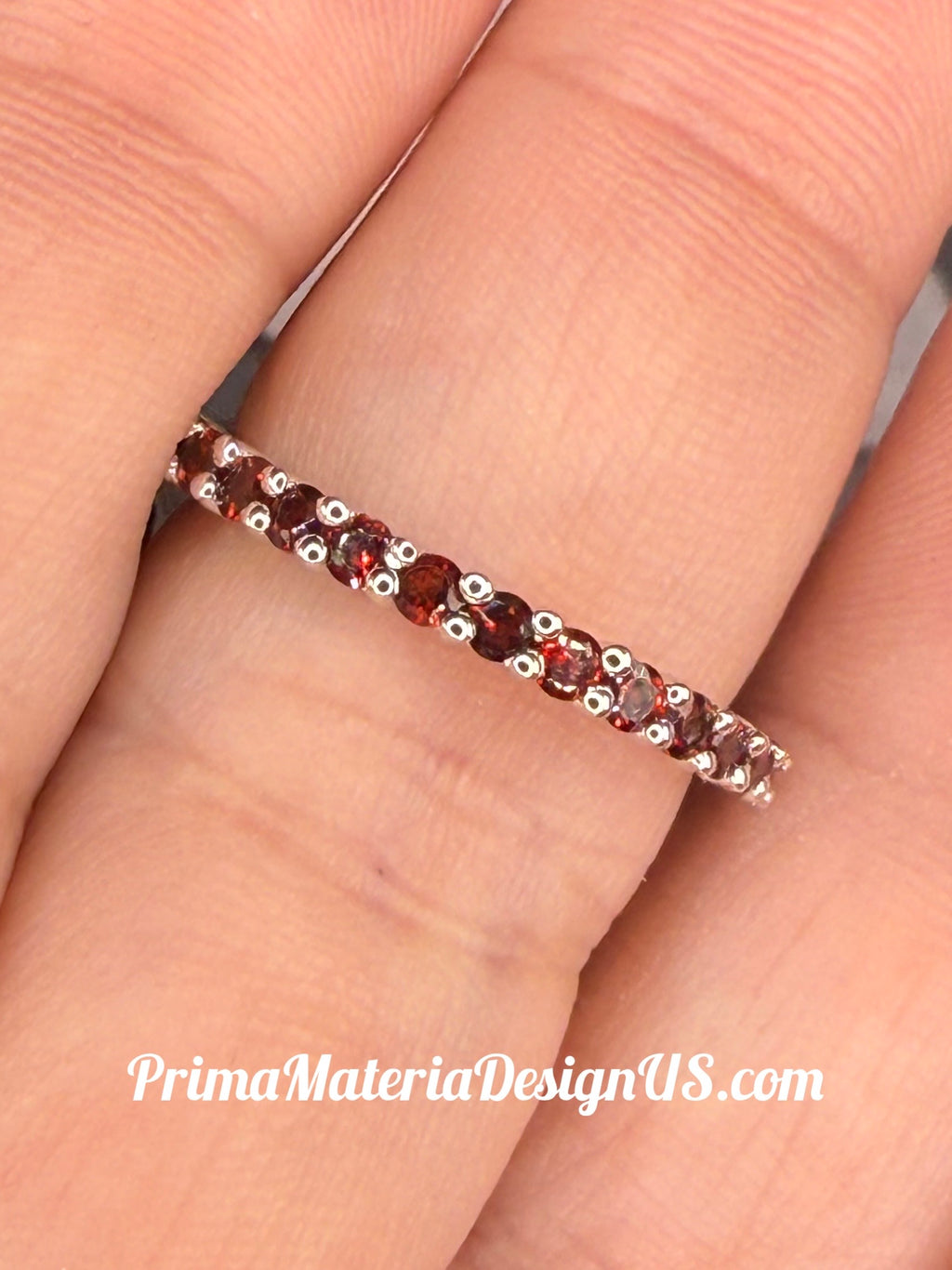 NEW - 1.04 Carat twt Natural Garnet Solid Silver Eternity Band - Local Jeweler Made - Size 8