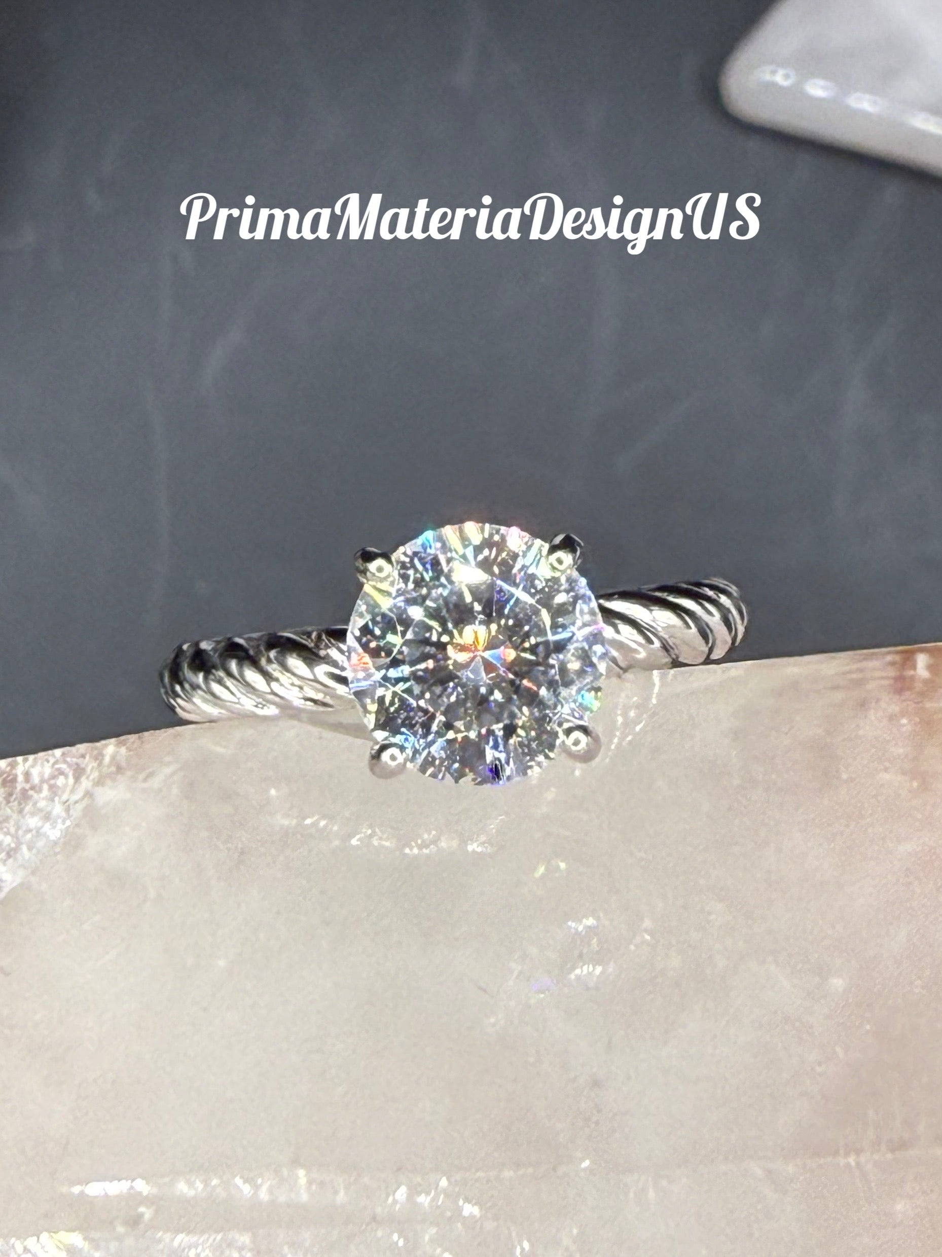New - 2 Carat Brilliant Round Moissanite Solitaire Sterling Silver Ring - Size 7