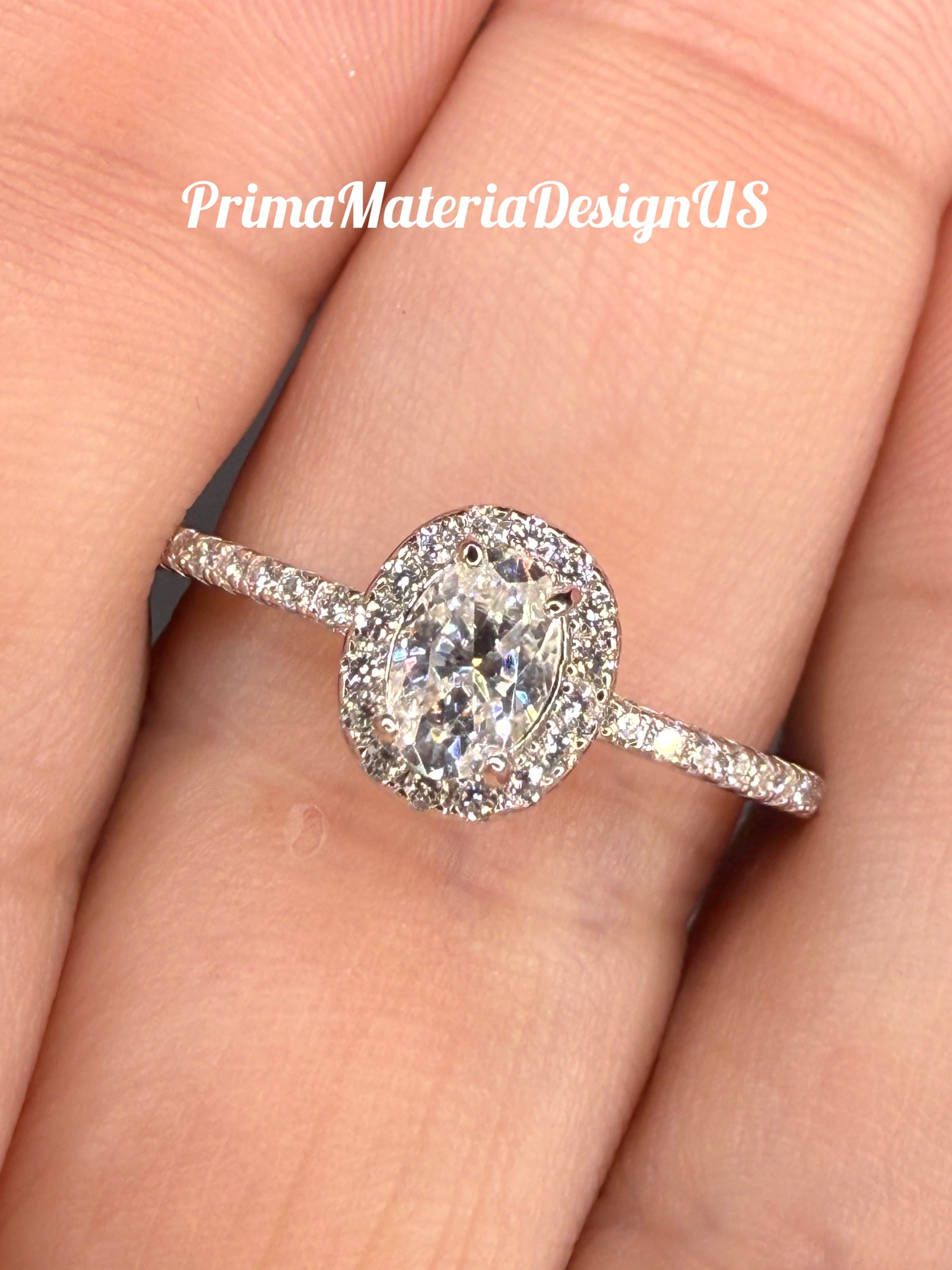 New - .7 Carat twt Moissanite Oval Halo Sterling Silver Engagement Ring - Size 8
