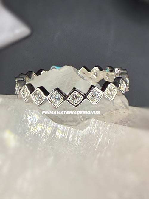 New - .31ct Diamond Shaped Moissanite Sterling Silver Eternity Ring - Size 6 and 7