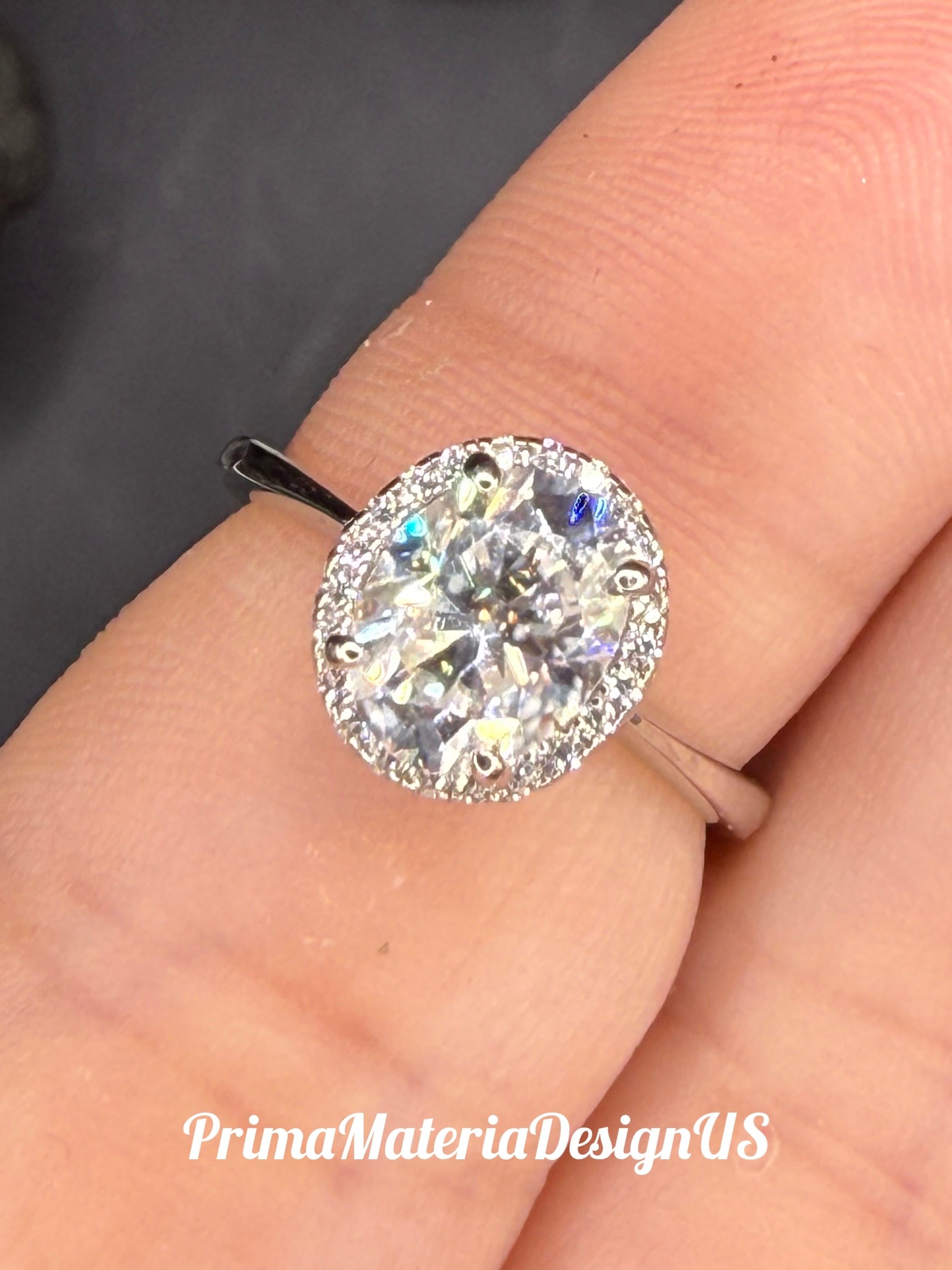 New - 2.22 Carat Oval Cut Moissanite Sterling Silver Halo Engagement Ring - Size 5