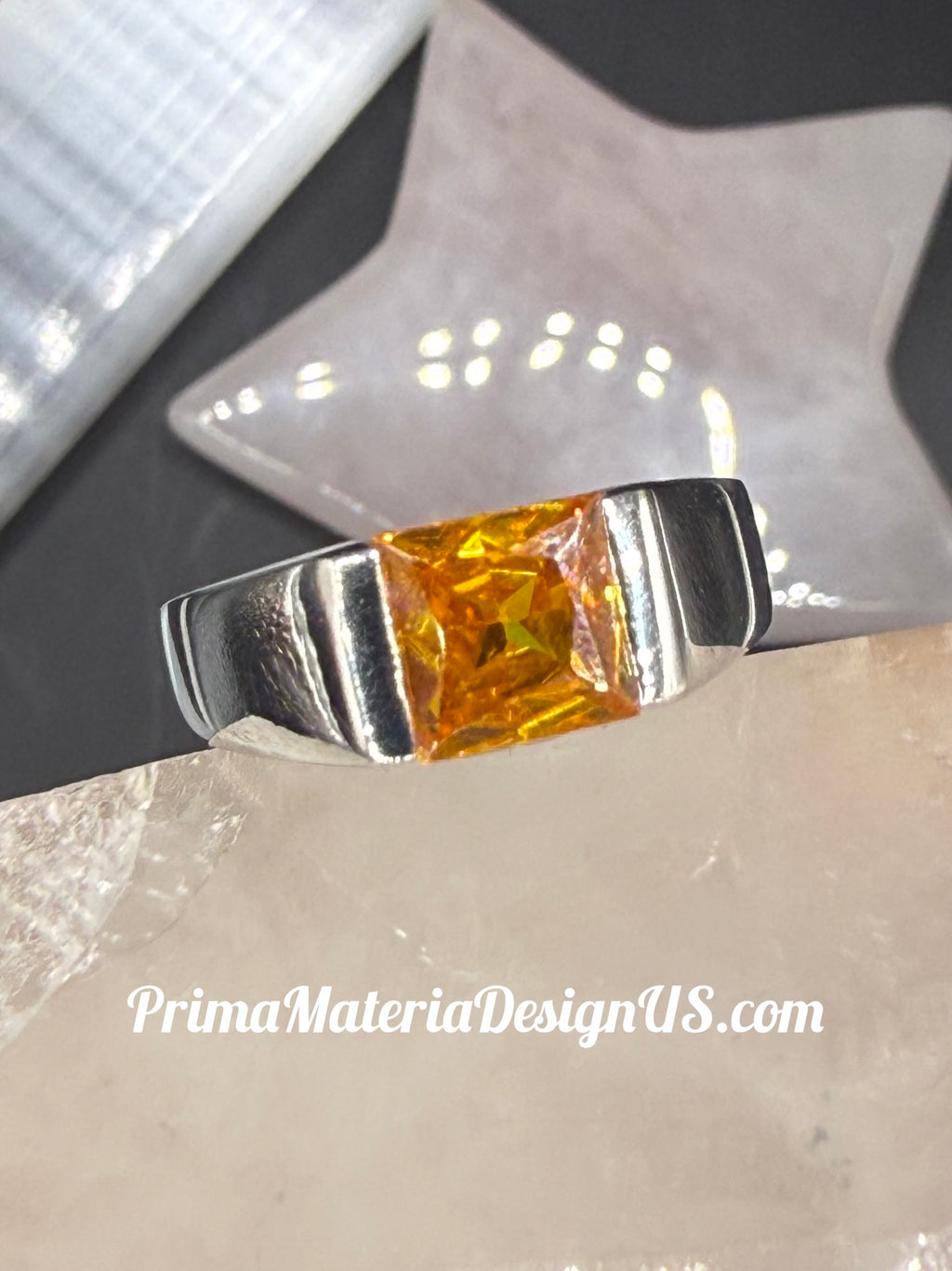 NEW - 1.5 Carat Natural Citrine Solitaire Solid Silver Unisex Ring - Local Jeweler Made - Size 7