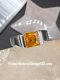 NEW - 1.5 Carat Natural Citrine Solitaire Solid Silver Unisex Ring - Local Jeweler Made - Size 7