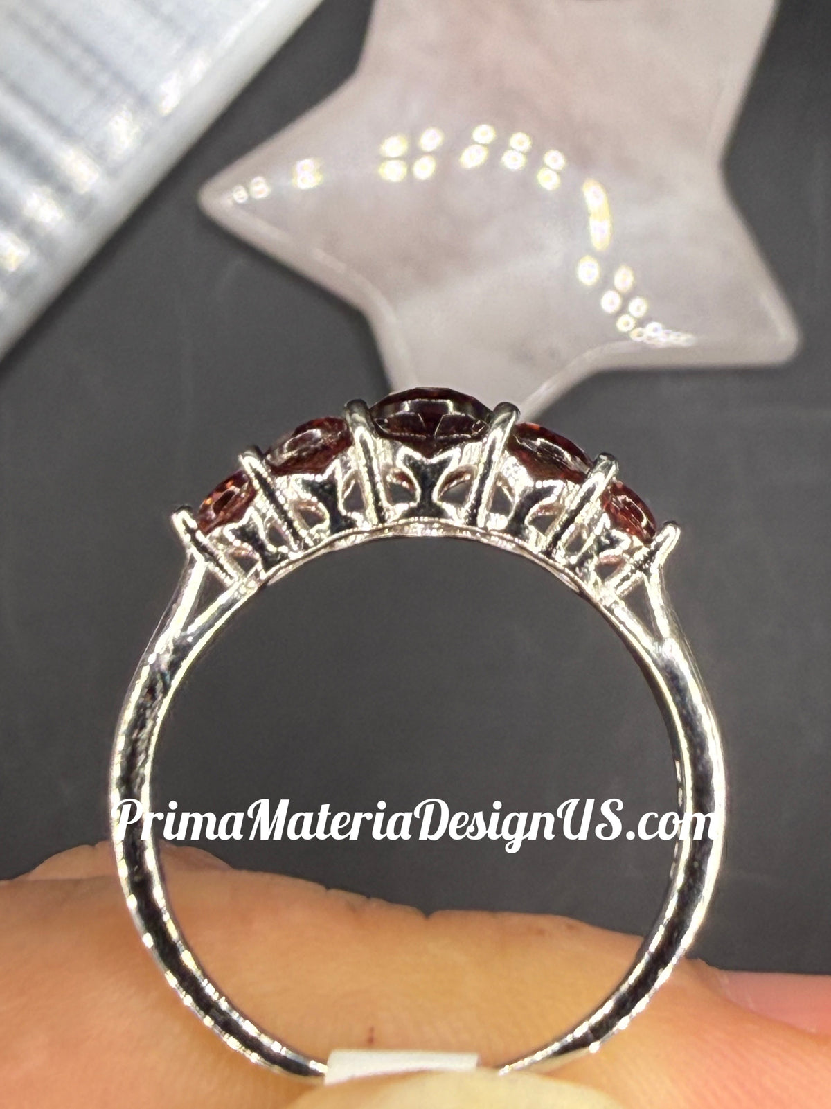 NEW - 5 Stone Natural Garnet Solid Silver Ring - Size 8.5 and 9.5