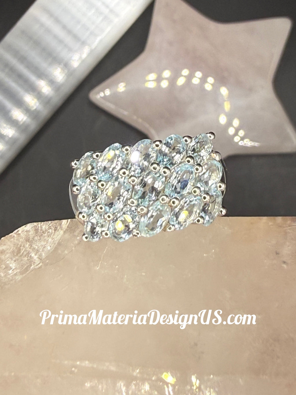 NEW - 3.75 Carat twt 15 Stone Natural Blue Topaz Solid Silver Ring - Local Jeweler Made - Size 7