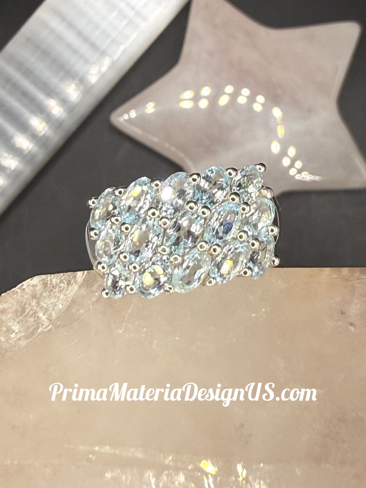 NEW - 3.75 Carat twt 15 Stone Natural Blue Topaz Solid Silver Ring - Local Jeweler Made - Size 7