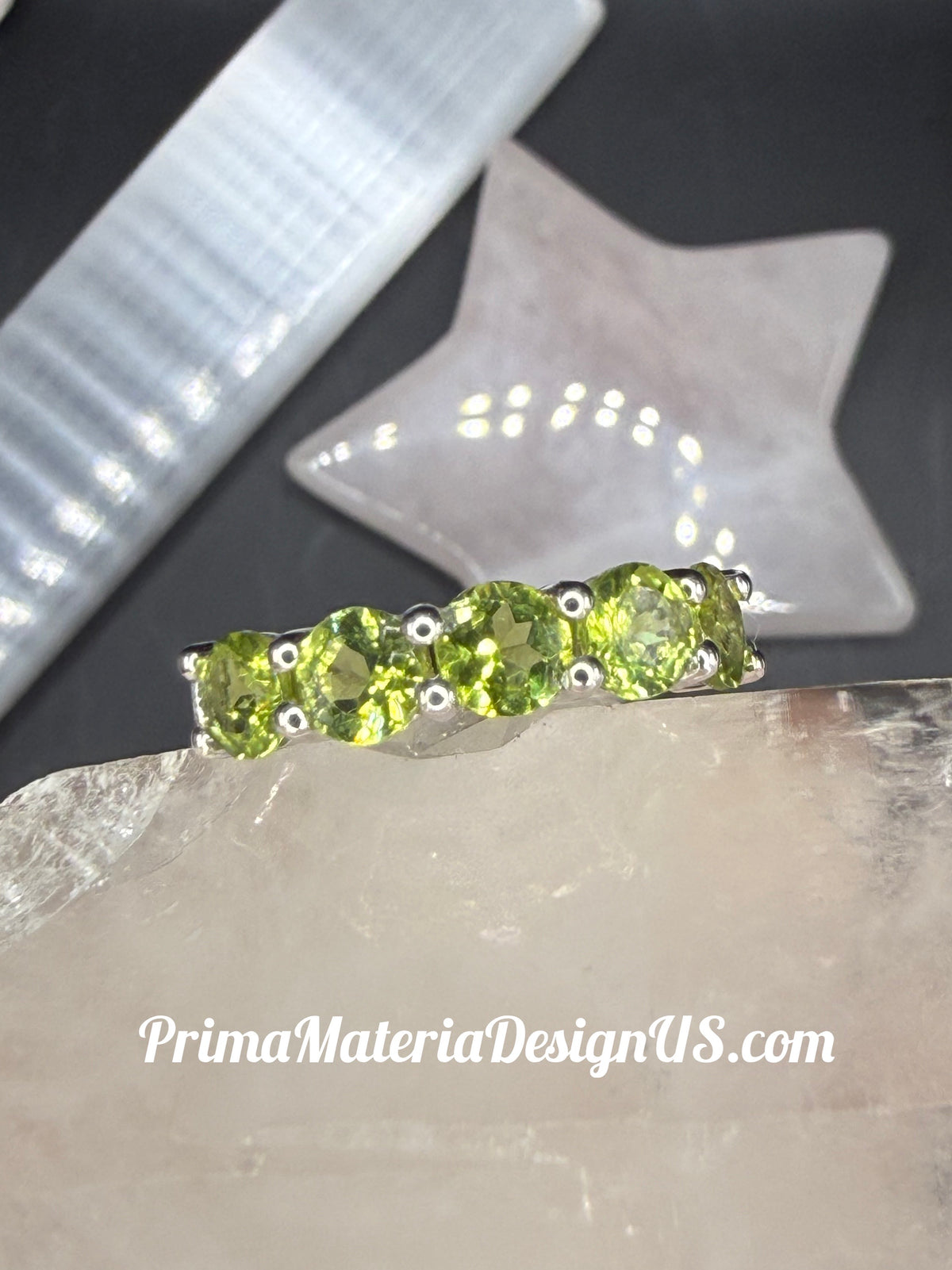 NEW - 3.24 Carat Natural Peridot 5 Stone Solid Silver Ring - Local Jeweler Made - Size 8