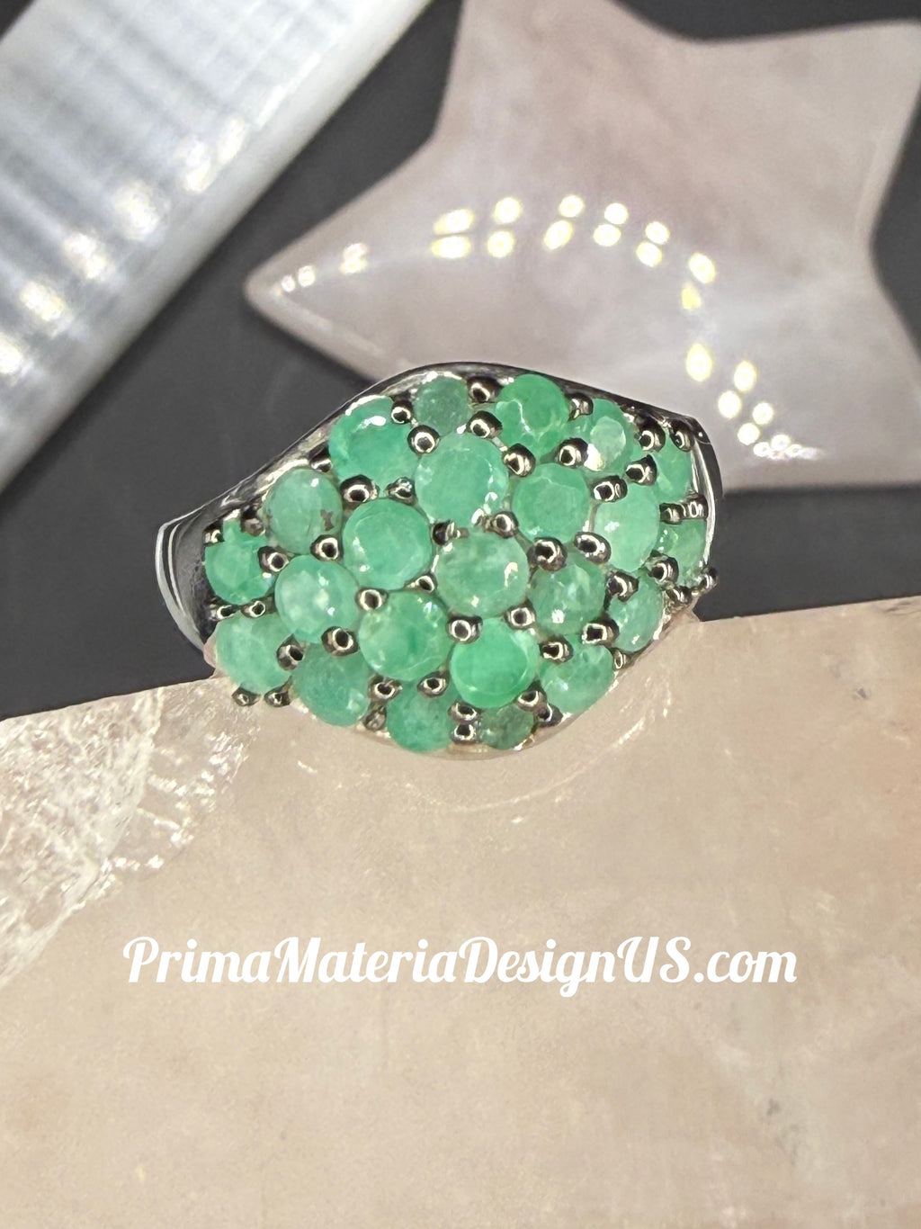 NEW - 2.23 Carat twt Natural Emerald Unisex Solid Silver Cluster Ring  - Local Jeweler Made - Size 7
