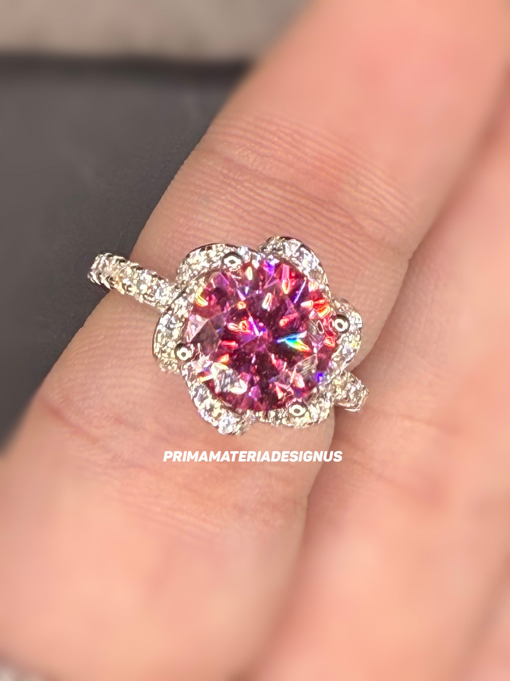 NEW - 3 Carat Pink Moissanite Rose Sterling Silver Engagement Ring - Size 6