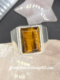 NEW - Solid Sterling Silver Tigers Eye Ring - Size 11.5