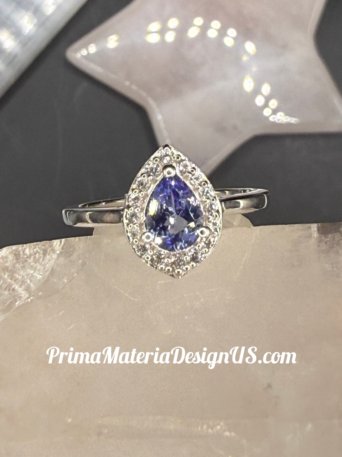 NEW - 1.03 Pear Cut Natural Tanzanite Halo Solitaire Solid Silver Ring - Local Jeweler Made - Size 7