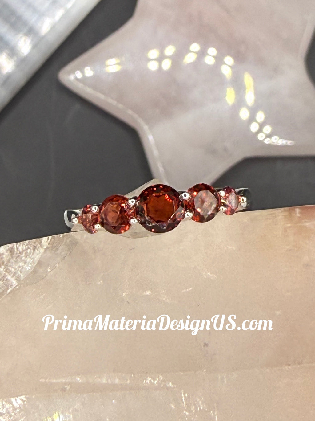 NEW - 5 Stone Natural Garnet Solid Silver Ring - Size 8.5 and 9.5
