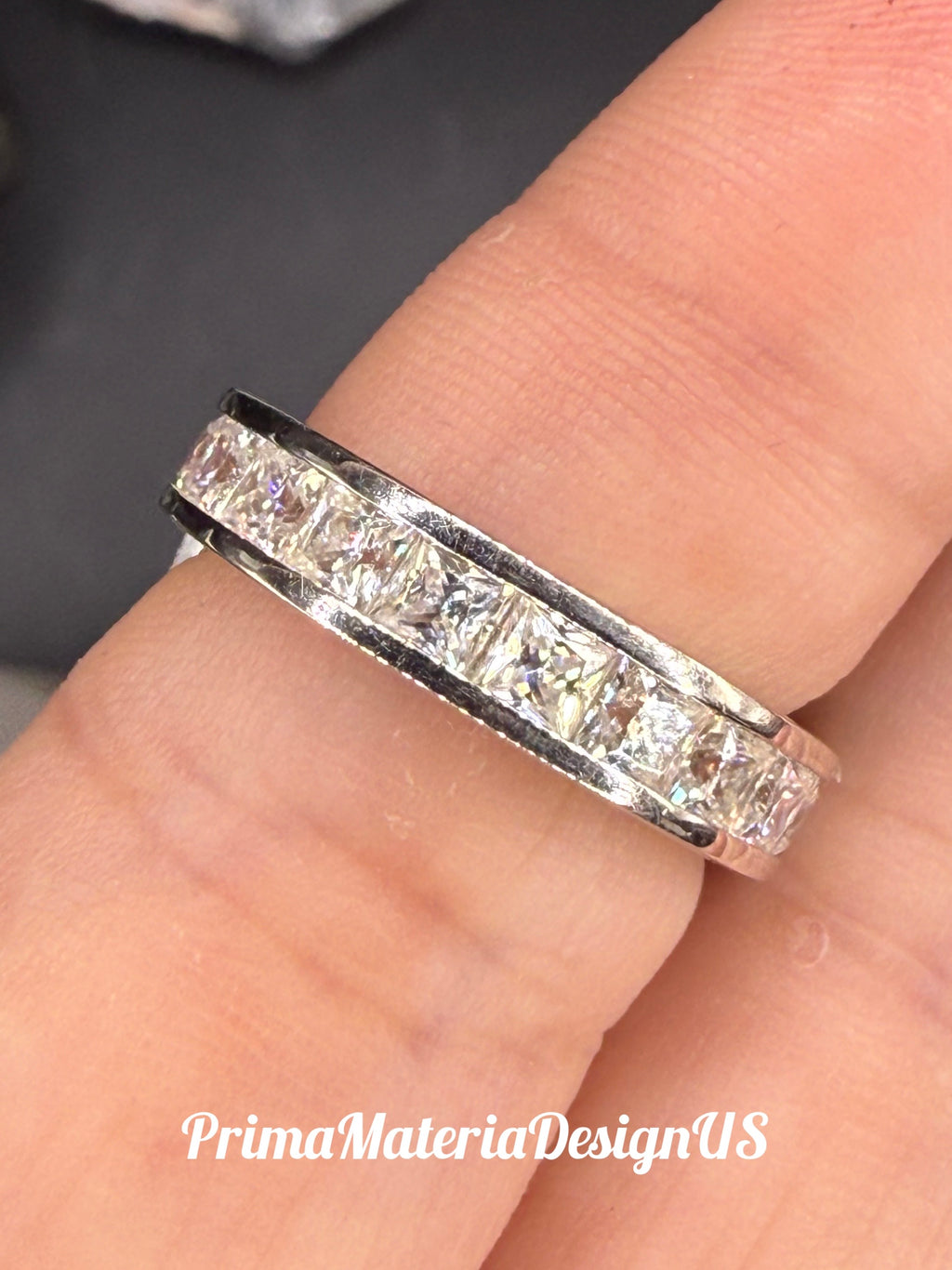 New - 3.47 Carat twt Square Moissanite Sterling Silver Unisex Eternity Band - Size 6
