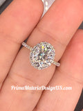 NEW - 2 Carat twt Moissanite Oval Halo Solid Silver Engagement Ring - Size 6