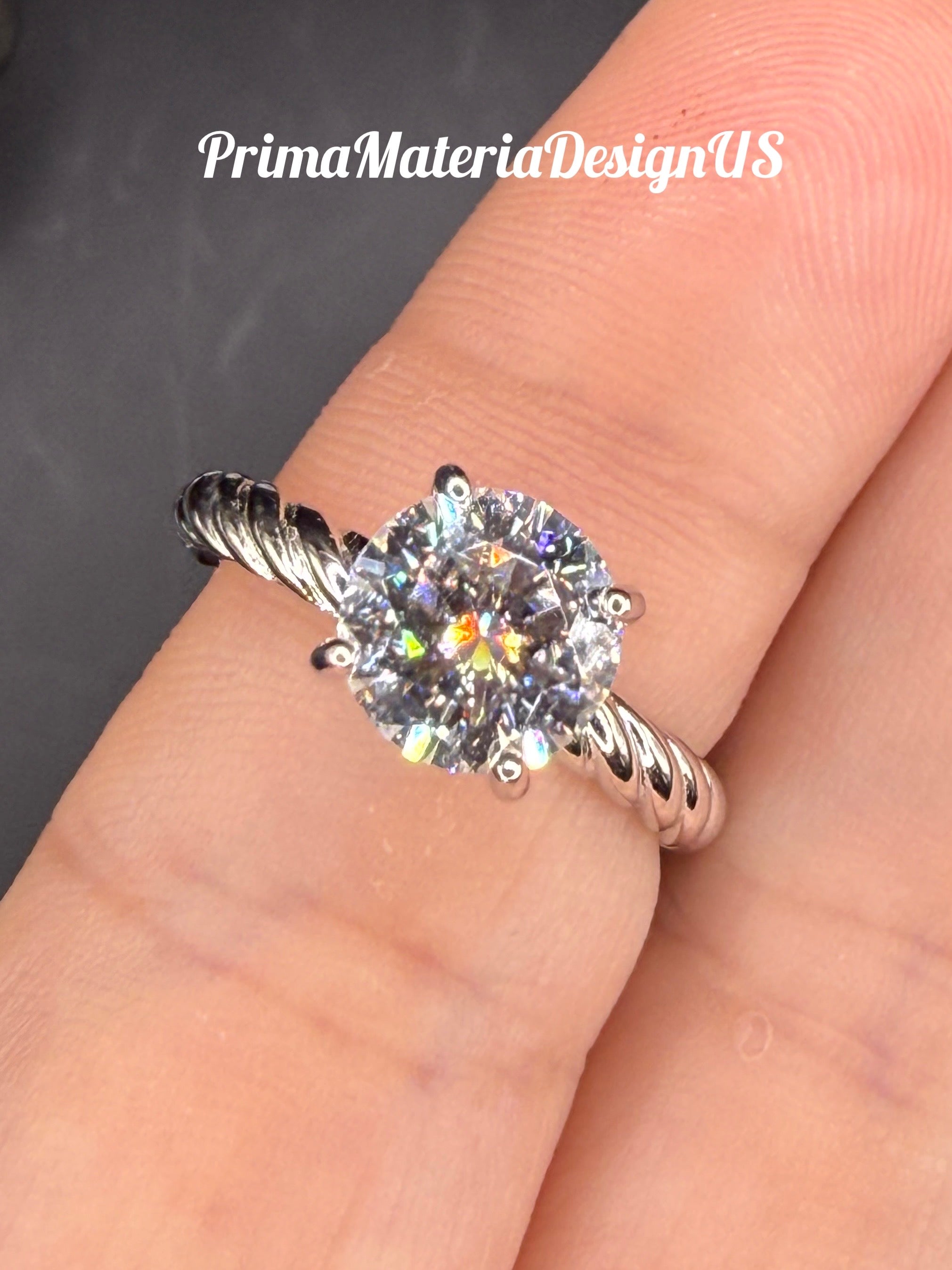 New - 2 Carat Brilliant Round Moissanite Solitaire Sterling Silver Ring - Size 7