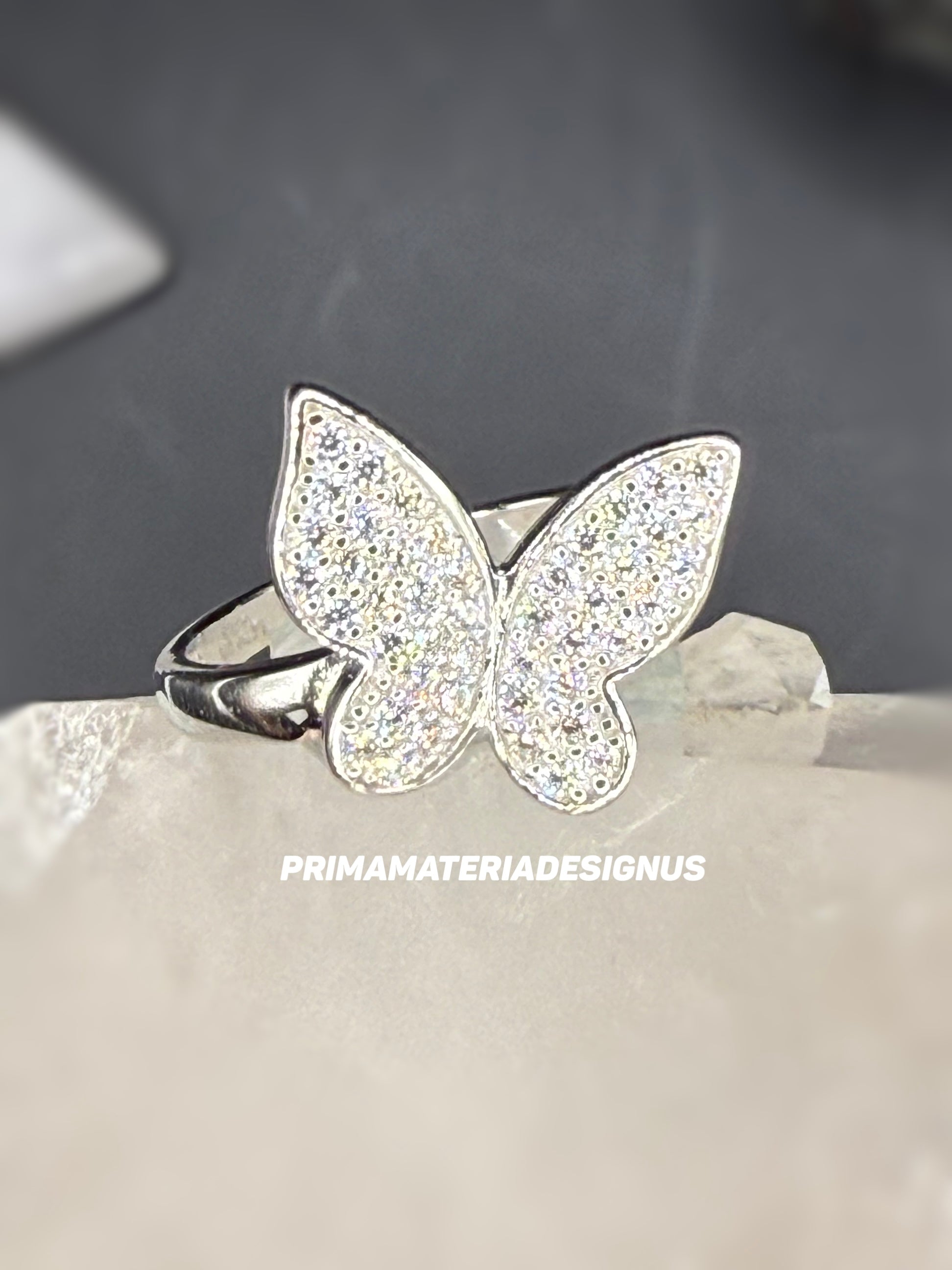 NEW - Moissanite Cluster Butterfly Sterling Silver Cocktail Ring - Size 7